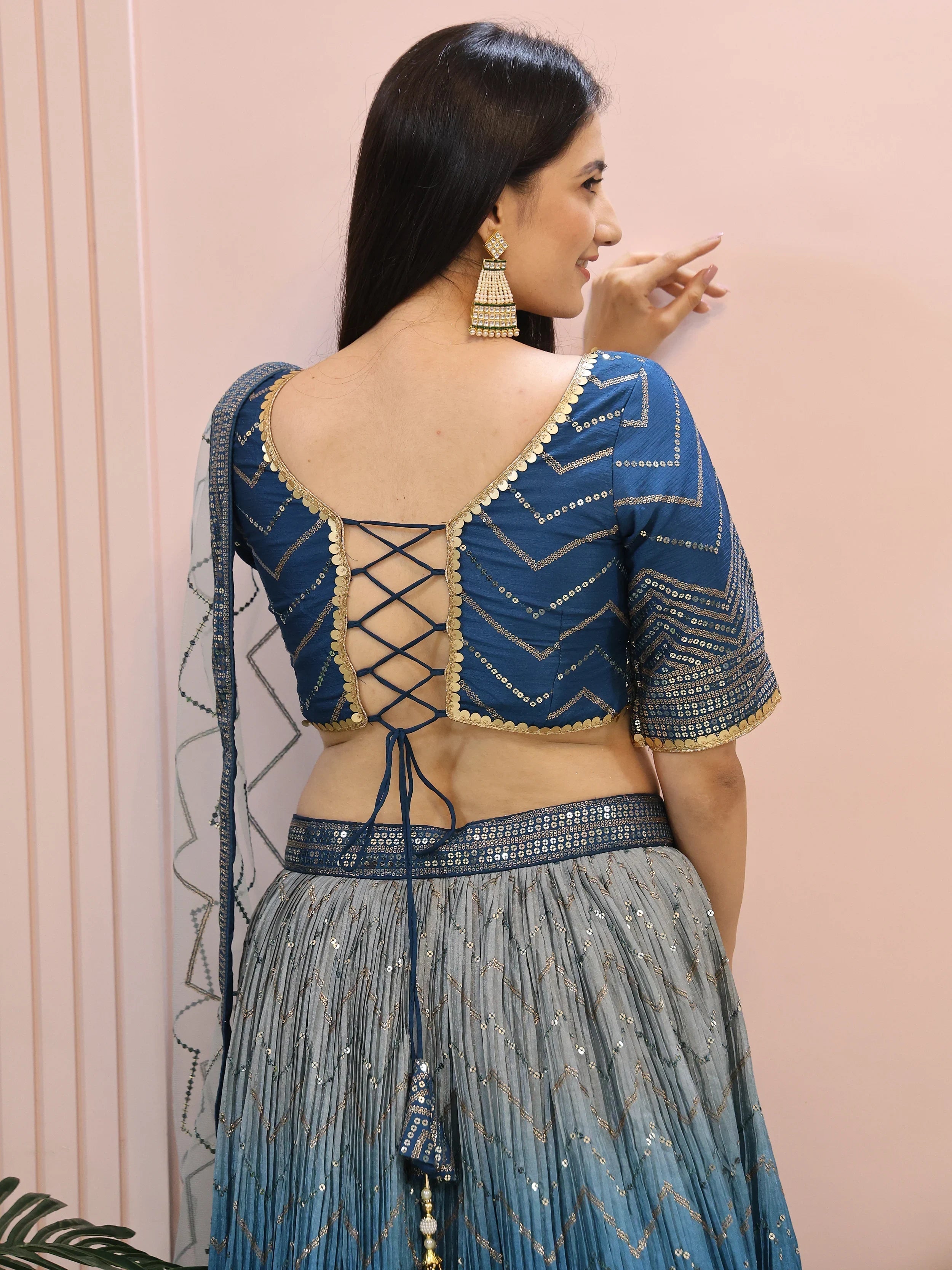 Blue Sensational Sequins Chinon Function Lehenga Choli for Ladies
