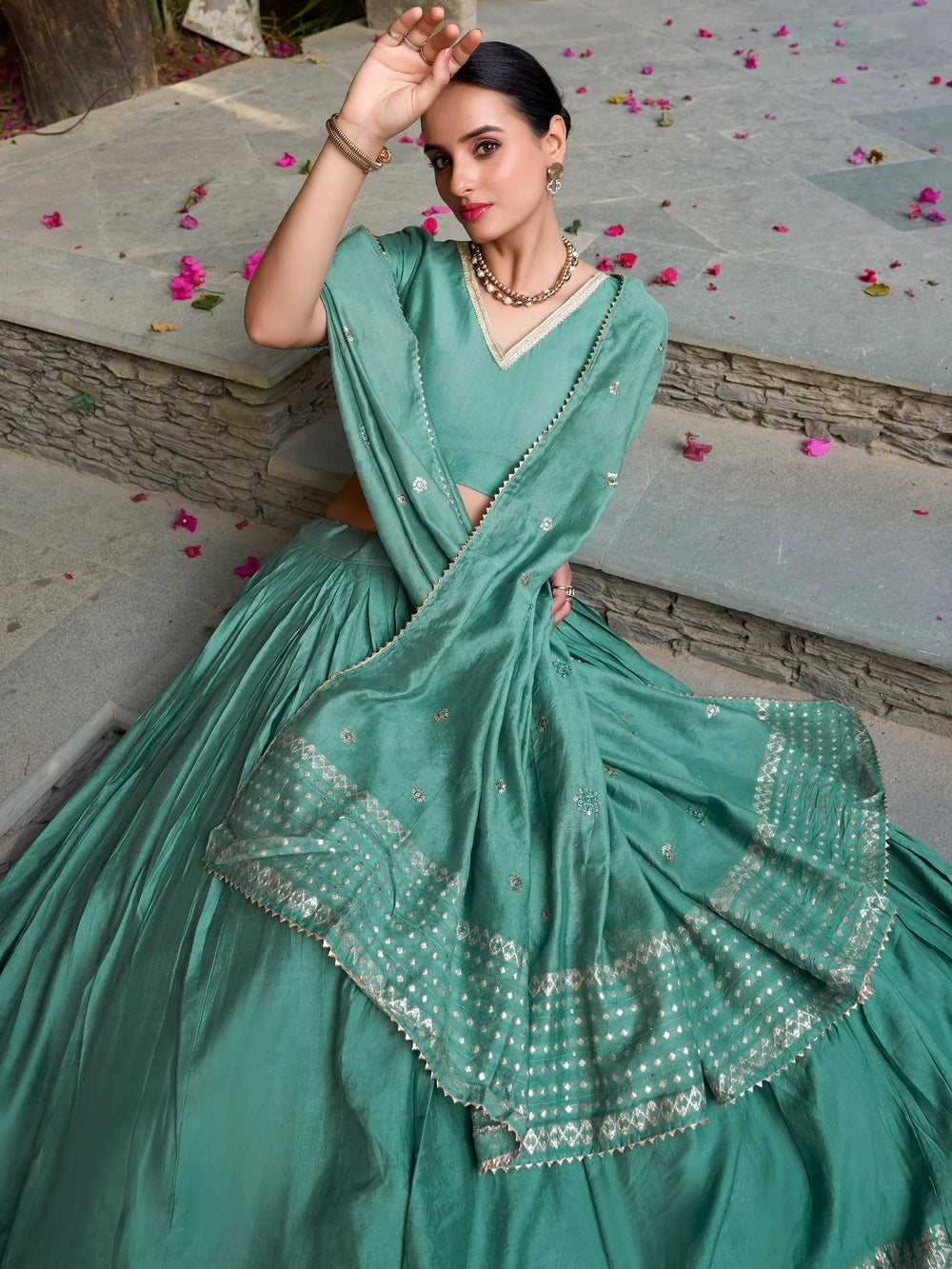 Chanderi silk zari weaving lehenga choli set for wedding and festival occasions