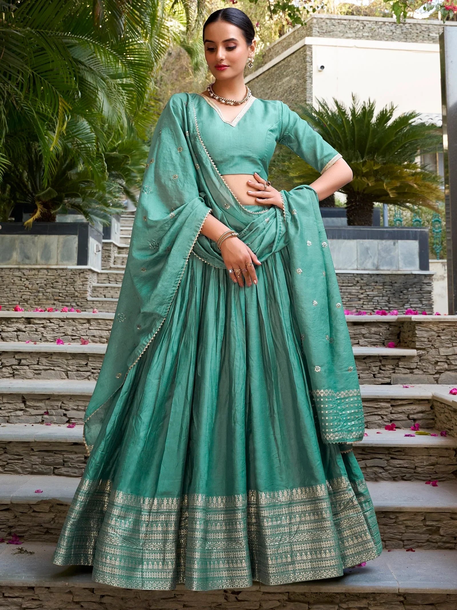 Chanderi silk zari weaving lehenga choli set for wedding and festival occasions