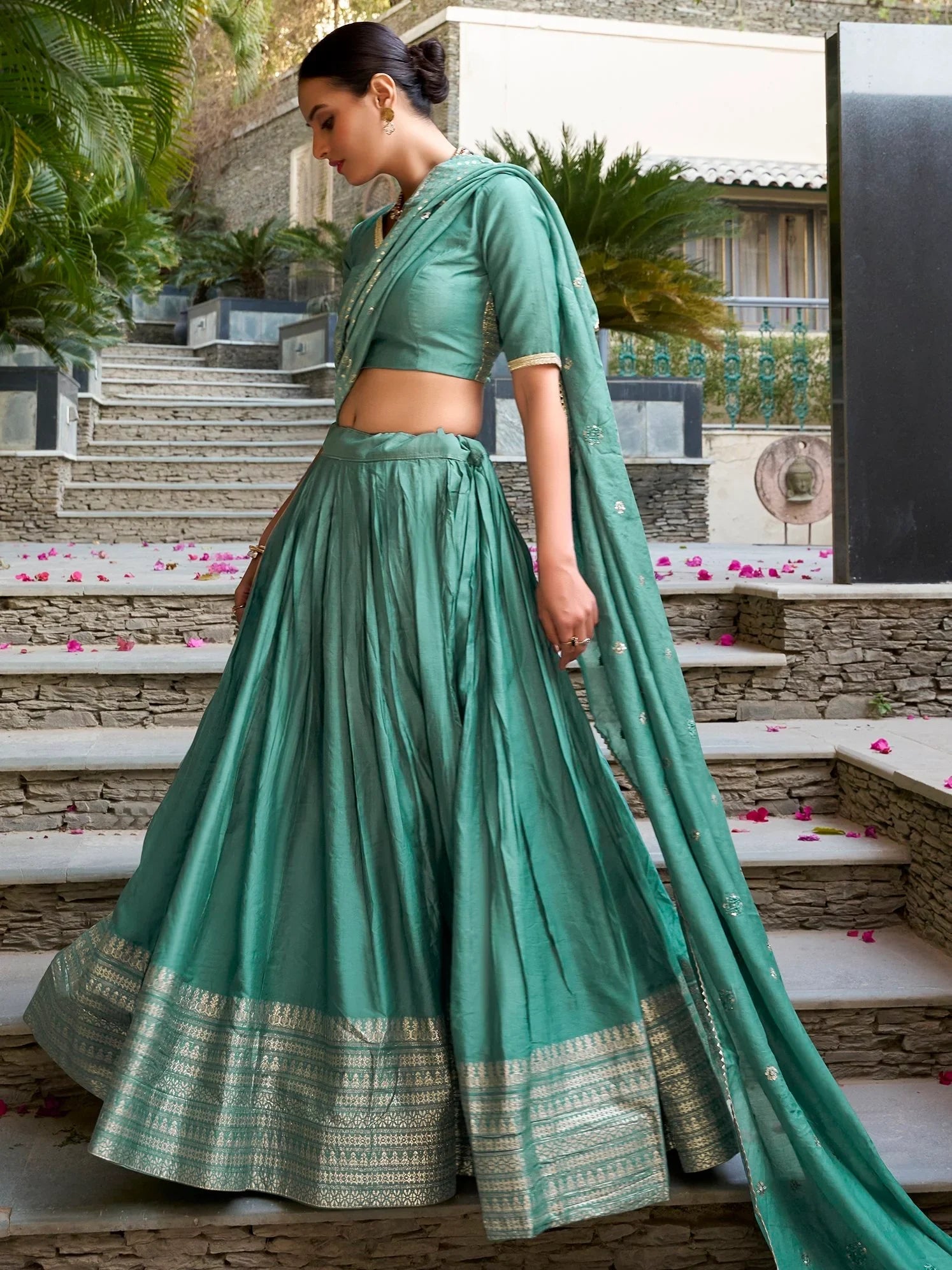 Chanderi silk zari weaving lehenga choli set for wedding and festival occasions
