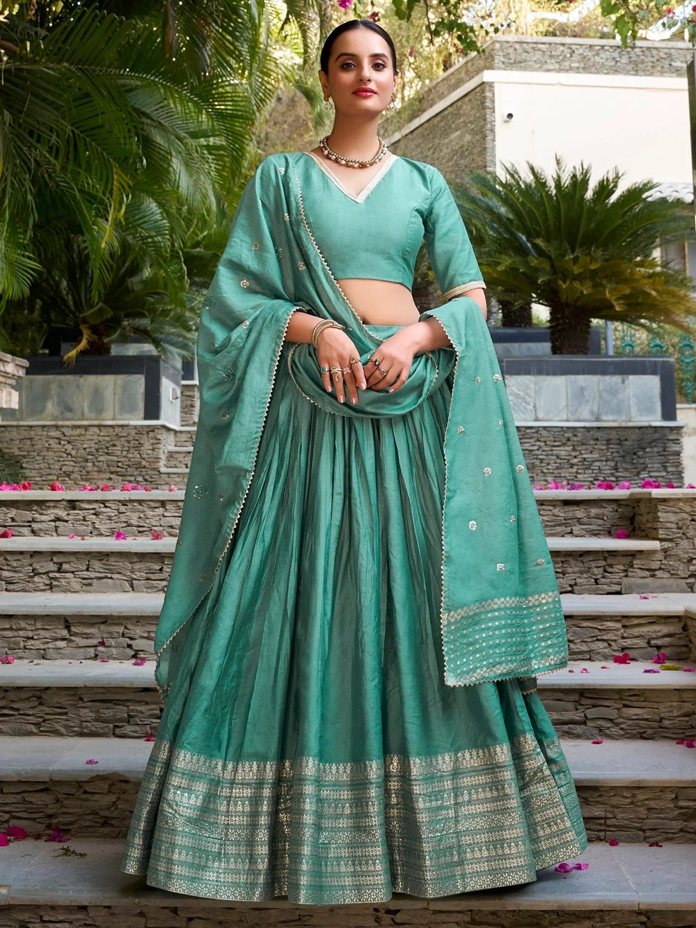 Chanderi silk zari weaving lehenga choli set for wedding and festival occasions