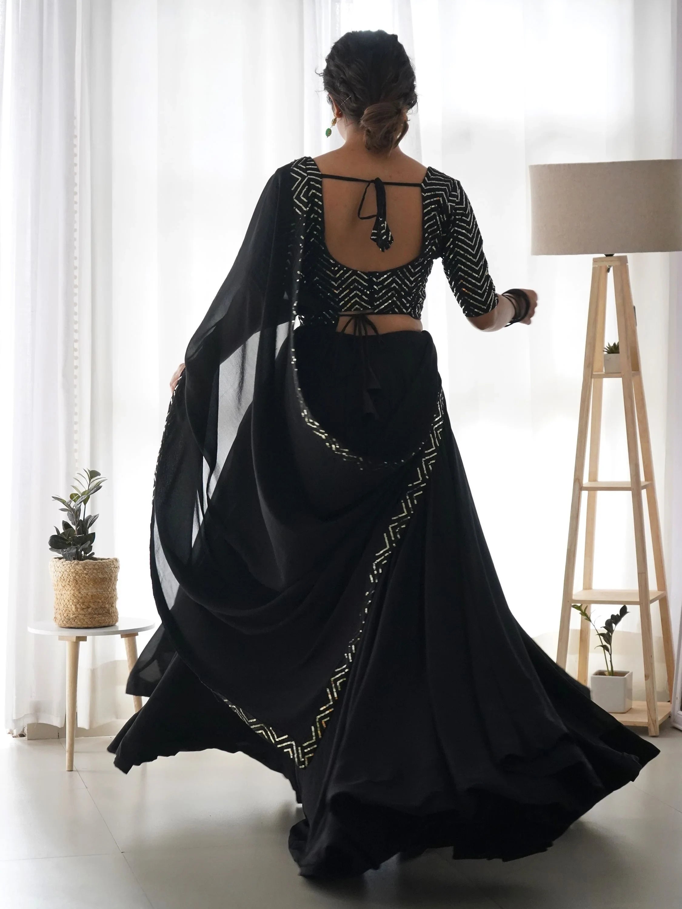 Desirable Black Color Sequins Georgette Event Wear Lehenga Choli for Women