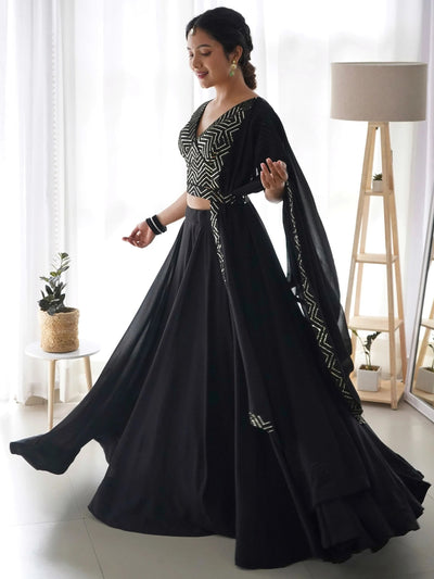 Desirable Black Color Sequins Georgette Event Wear Lehenga Choli for Women
