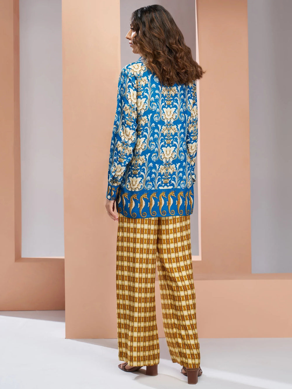 Royal Blue Floral Printed Silk Casual Wear Co-Ord Set