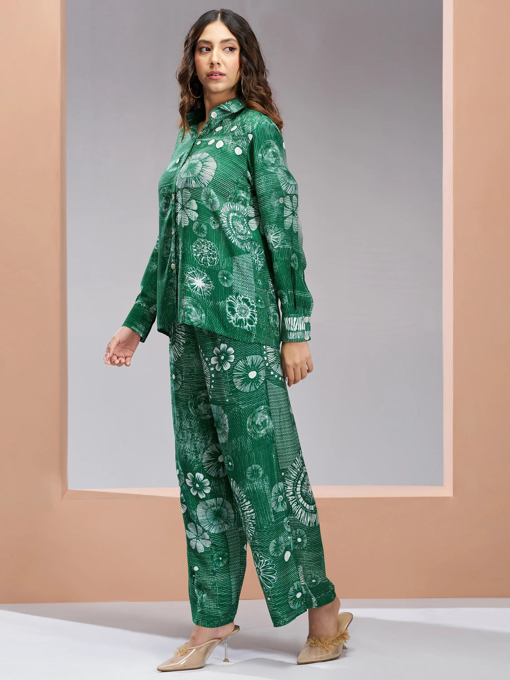 Dark Green Digital Printed Muslin Silk Casual Wear Co-Ord Set