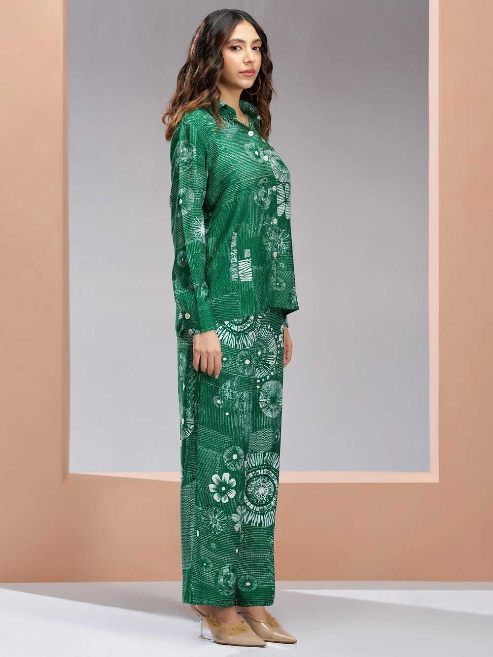 Dark Green Digital Printed Muslin Silk Casual Wear Co-Ord Set
