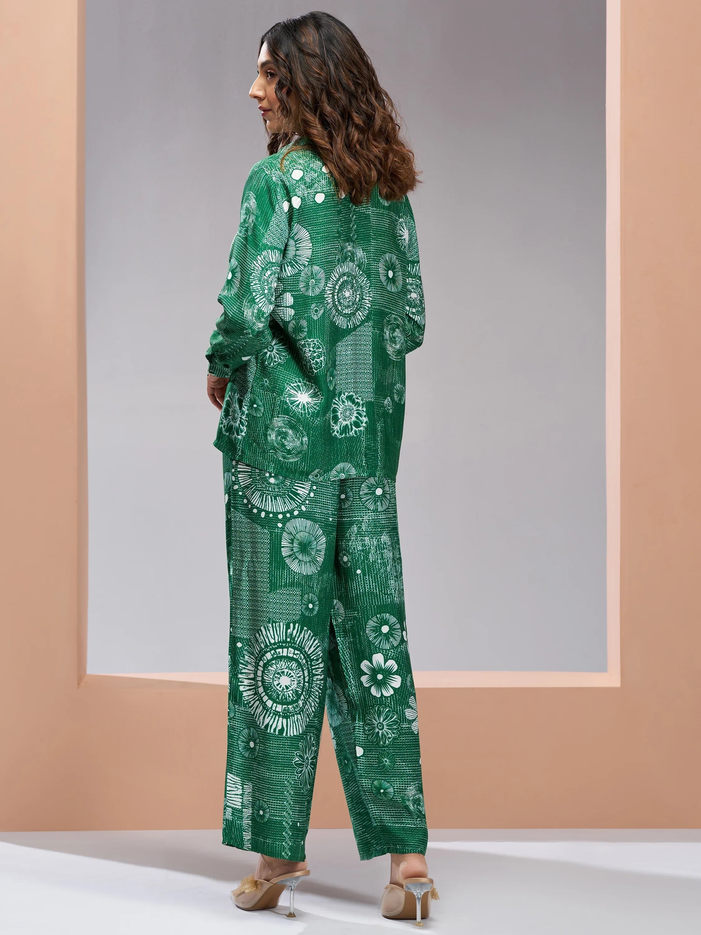 Dark Green Digital Printed Muslin Silk Casual Wear Co-Ord Set