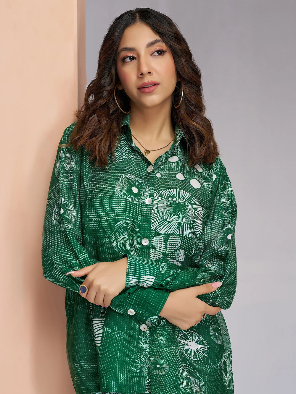 Dark Green Digital Printed Muslin Silk Casual Wear Co-Ord Set