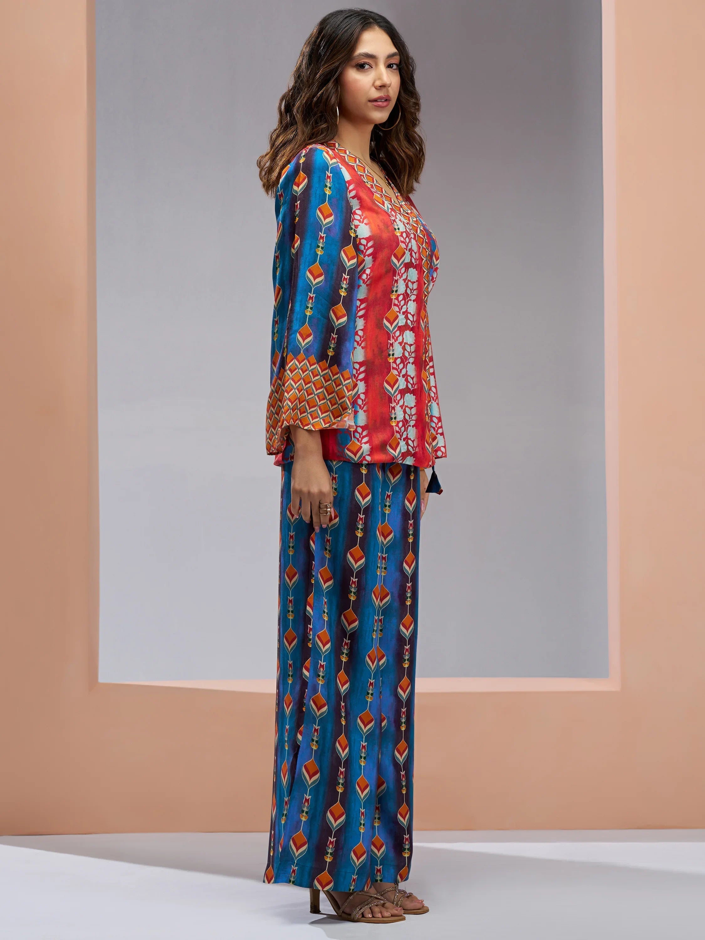 Navy Blue Digital Printed Muslin Silk Party Wear Co-Ord Set