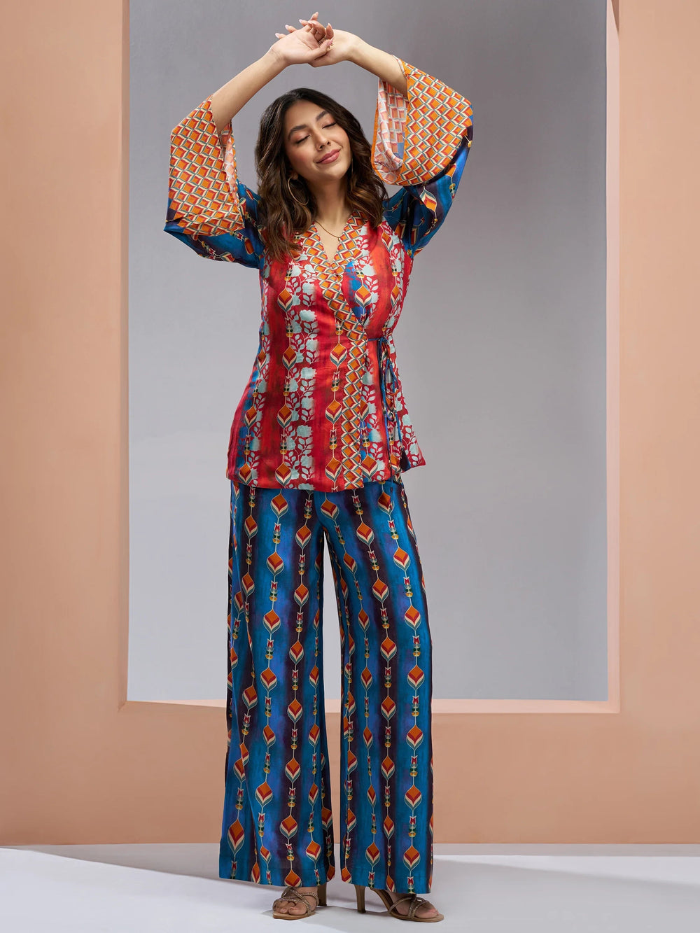Navy Blue Digital Printed Muslin Silk Party Wear Co-Ord Set