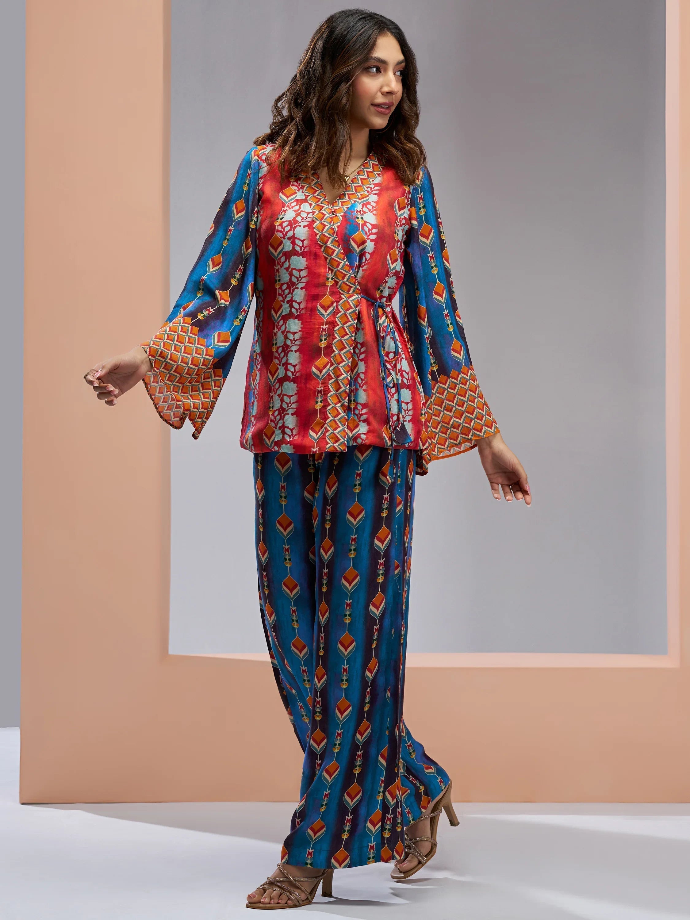 Navy Blue Digital Printed Muslin Silk Party Wear Co-Ord Set