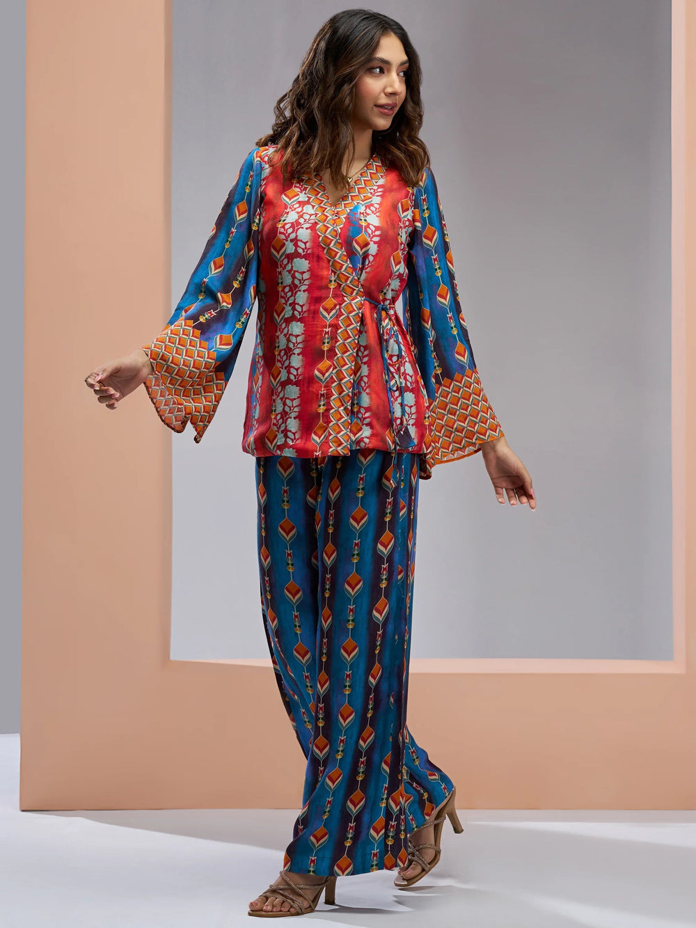 Navy Blue Digital Printed Muslin Silk Party Wear Co-Ord Set