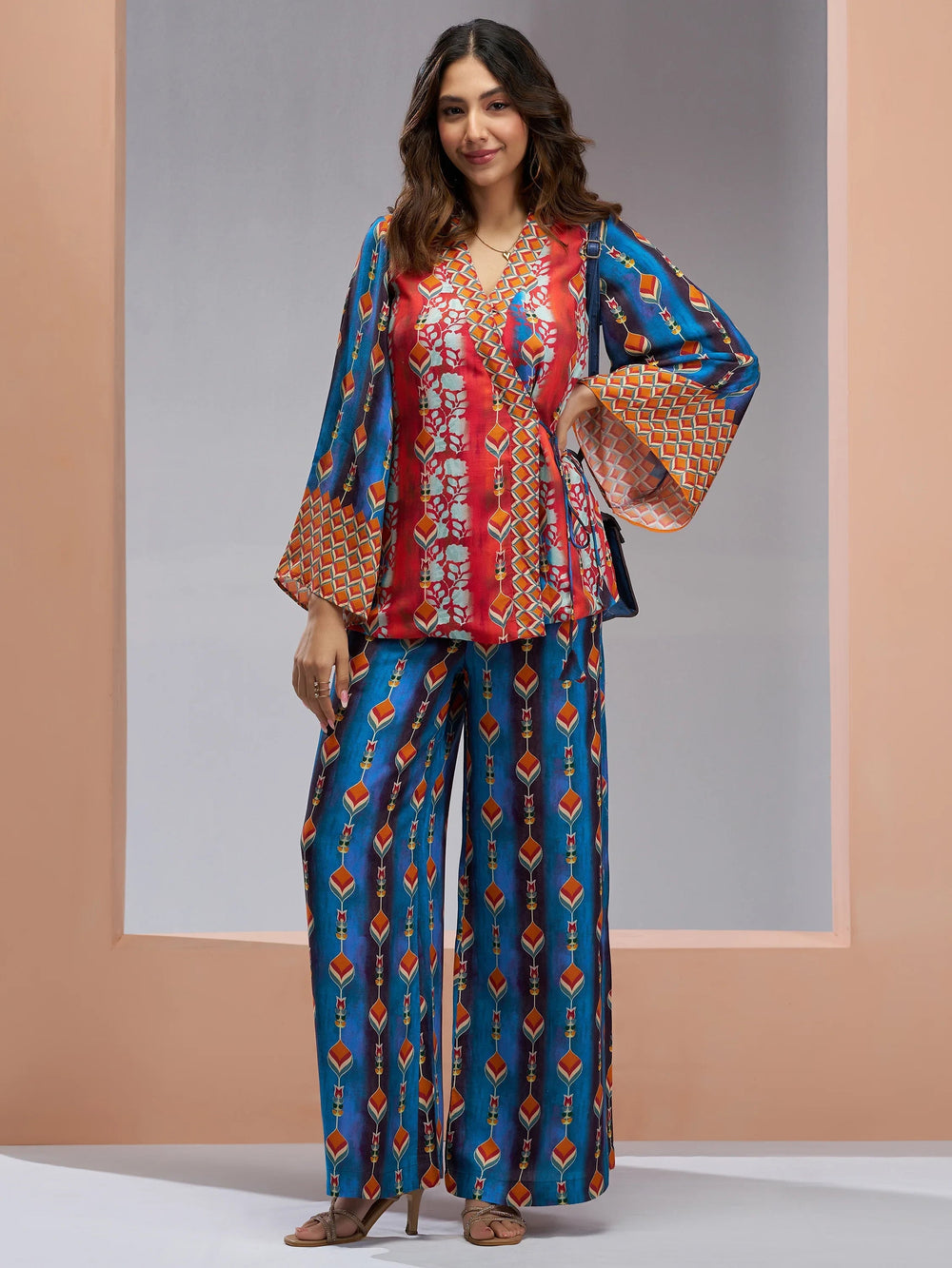 Navy Blue Digital Printed Muslin Silk Party Wear Co-Ord Set