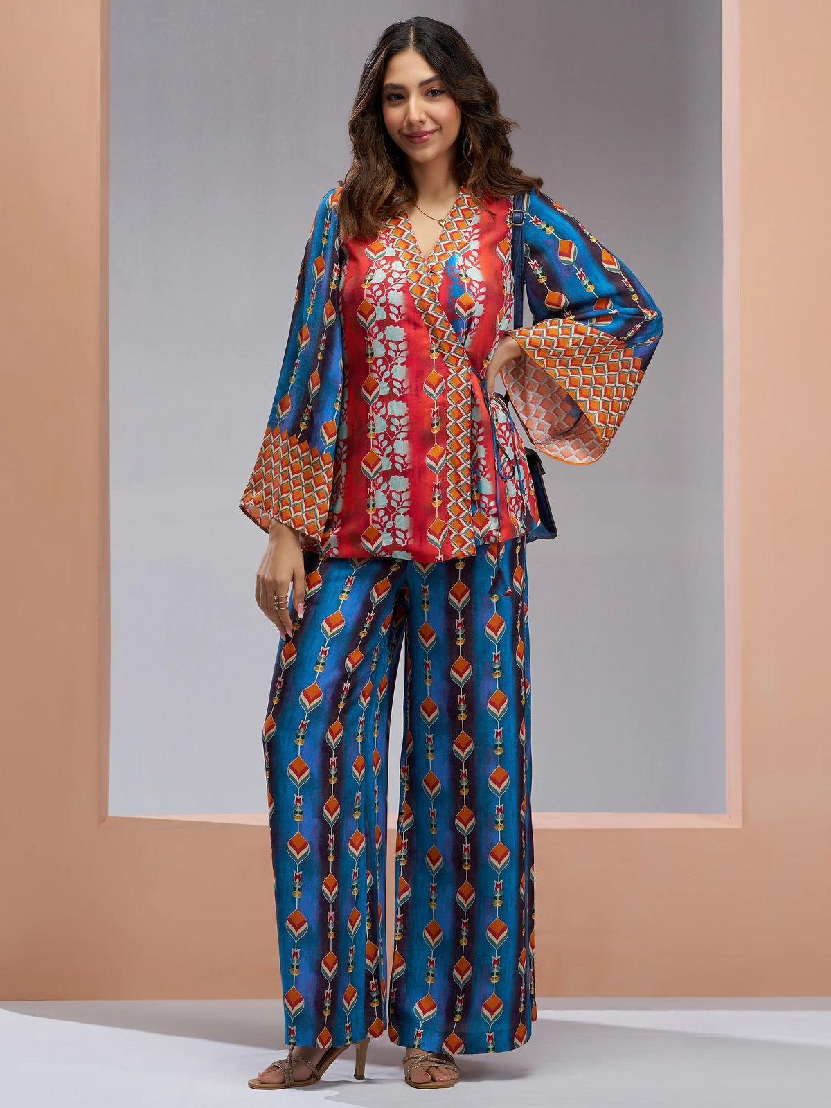Navy Blue Digital Printed Muslin Silk Party Wear Co-Ord Set