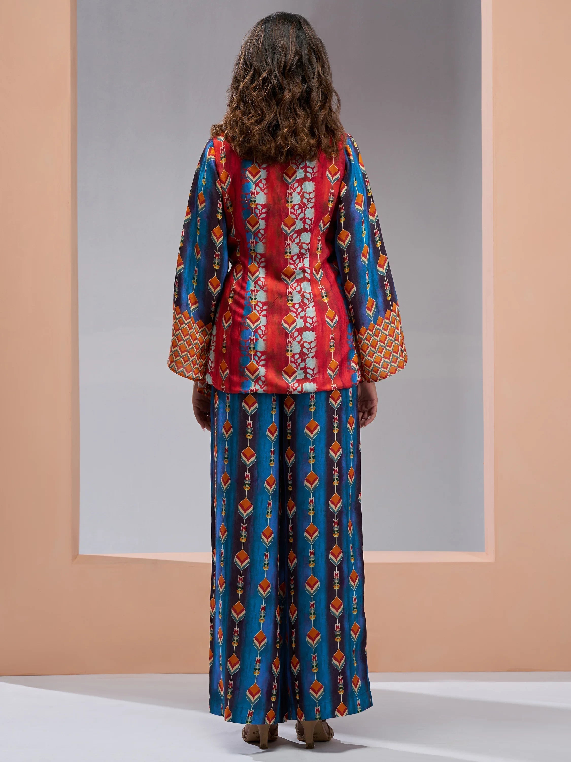Navy Blue Digital Printed Muslin Silk Party Wear Co-Ord Set