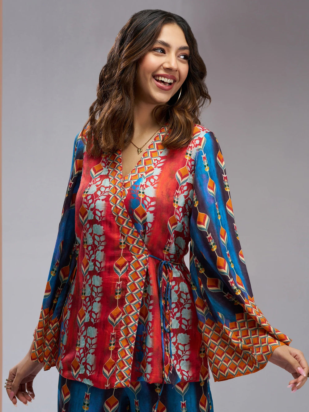 Navy Blue Digital Printed Muslin Silk Party Wear Co-Ord Set