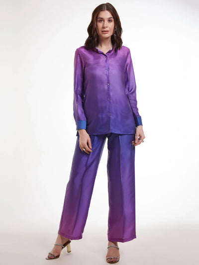 Ombre Purple Satin Party Wear Co-Ord Set