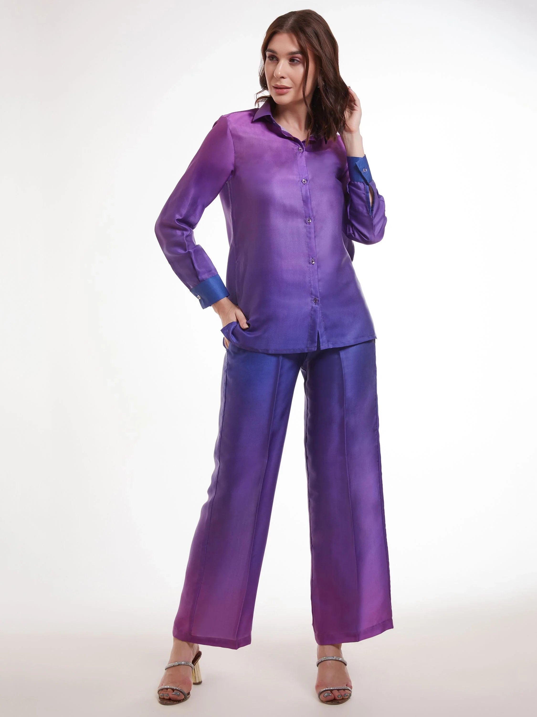Ombre Purple Satin Party Wear Co-Ord Set