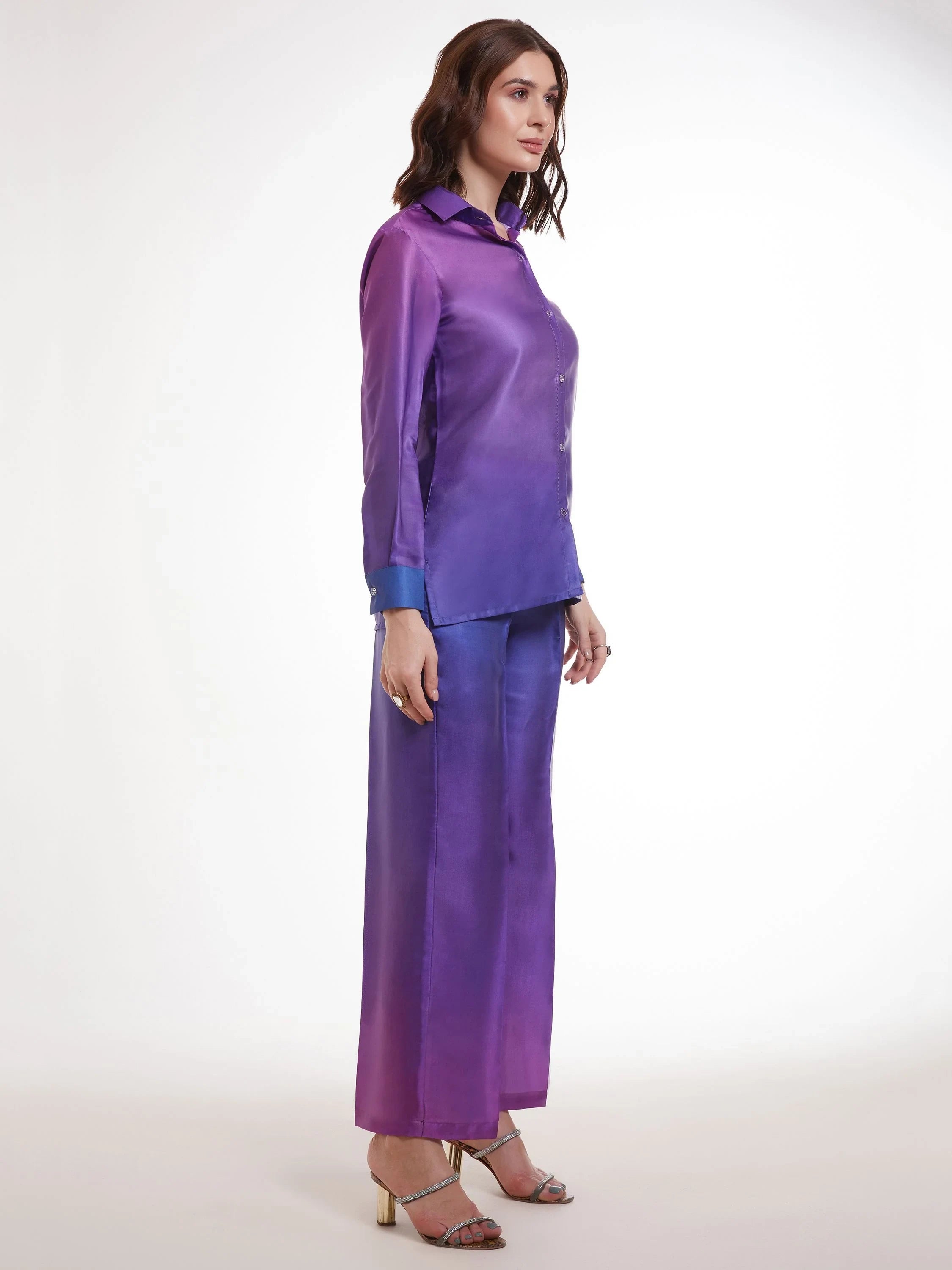 Ombre Purple Satin Party Wear Co-Ord Set