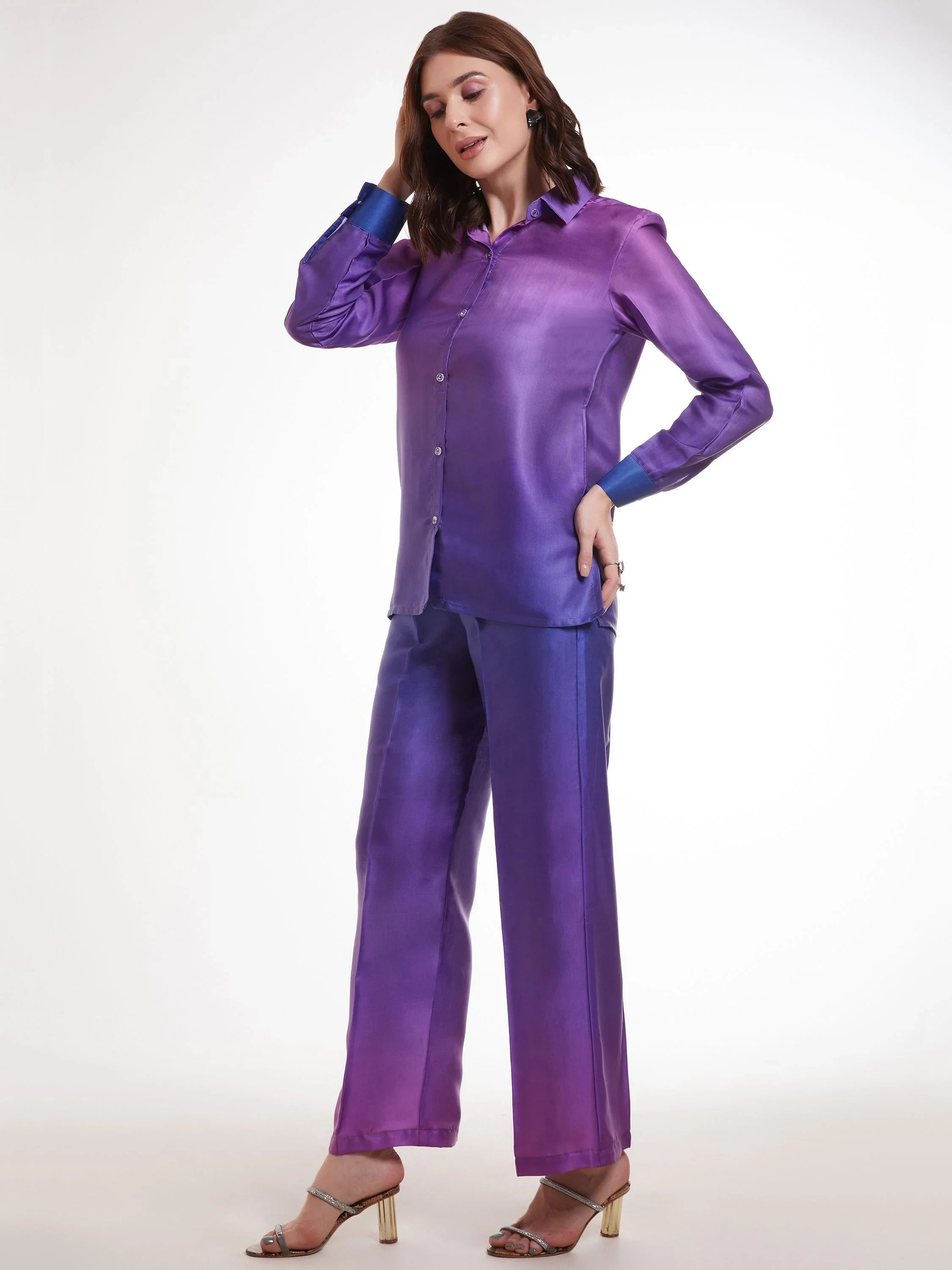 Ombre Purple Satin Party Wear Co-Ord Set