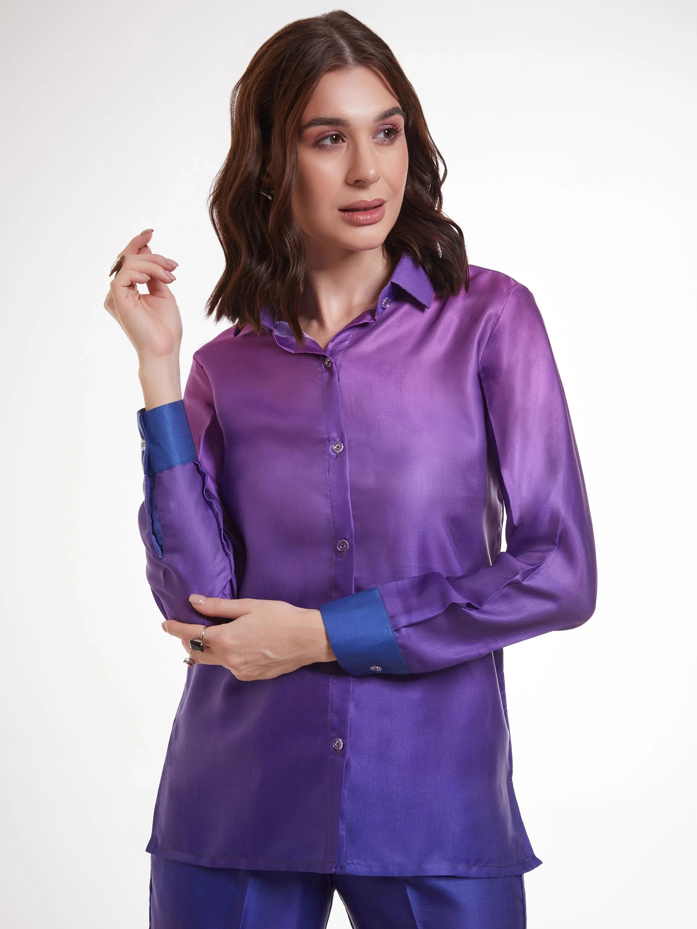Ombre Purple Satin Party Wear Co-Ord Set