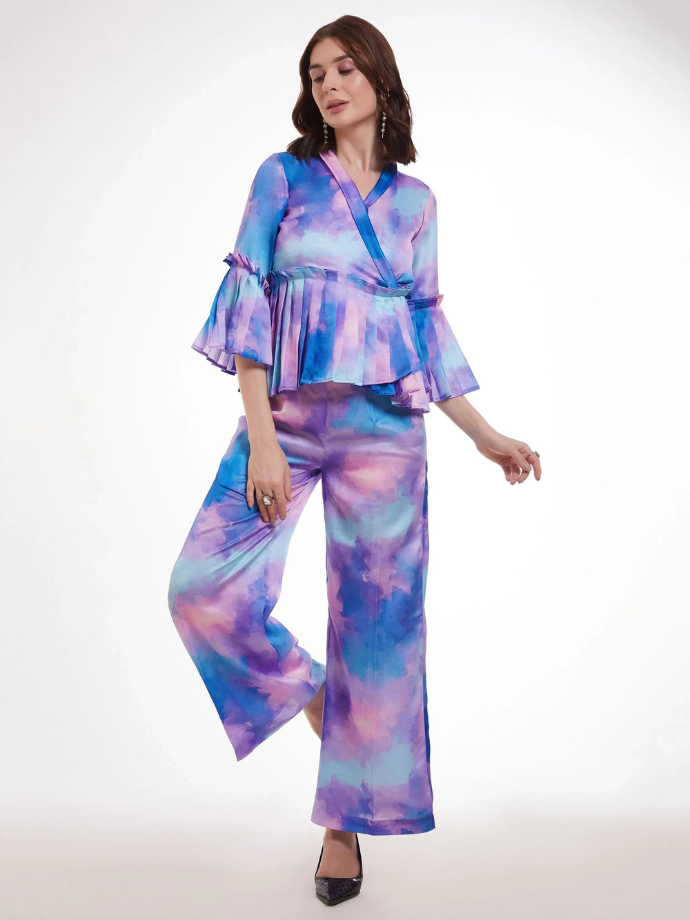 Multi-Color Shibori Printed Satin Party Wear Co-Ord Set