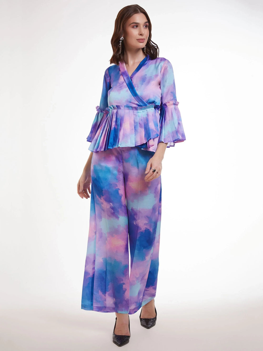 Multi-Color Shibori Printed Satin Party Wear Co-Ord Set