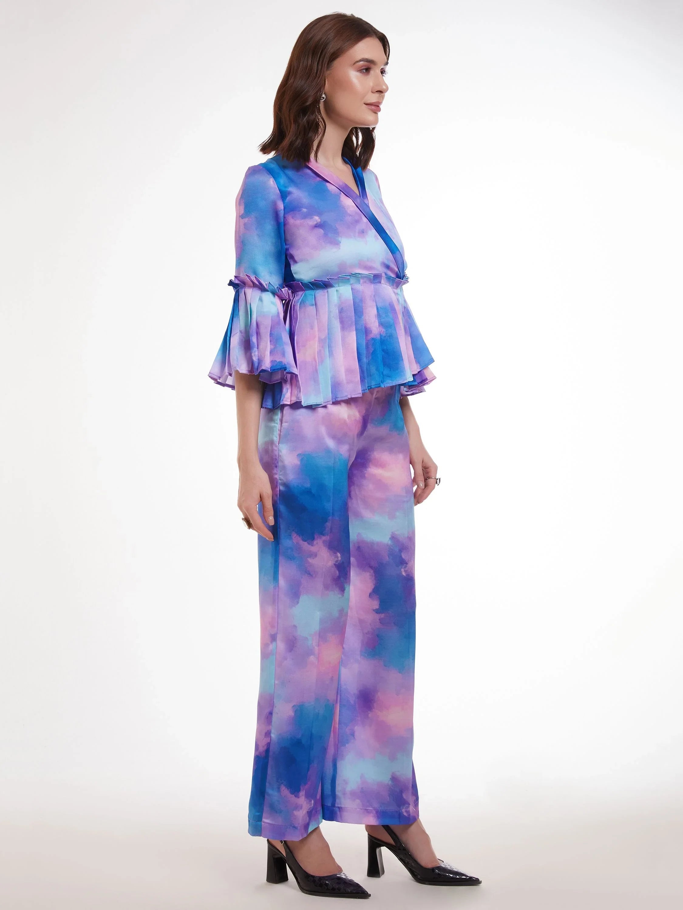 Multi-Color Shibori Printed Satin Party Wear Co-Ord Set