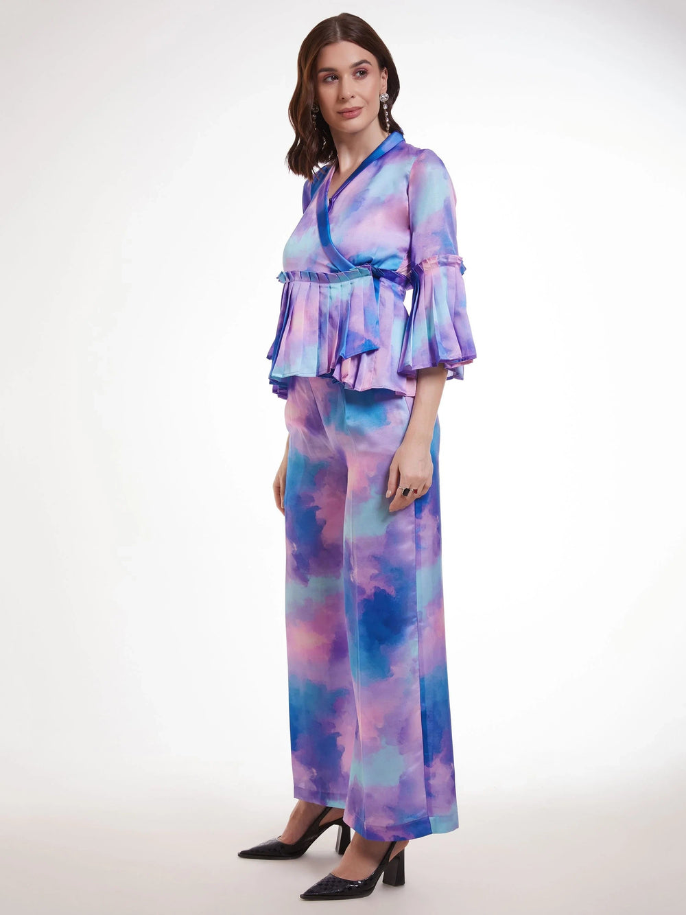 Multi-Color Shibori Printed Satin Party Wear Co-Ord Set