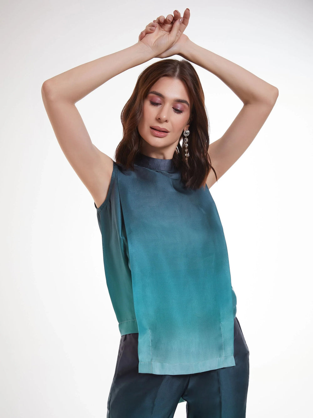 Ombre Blue Printed Satin Party Wear Co-Ord Set