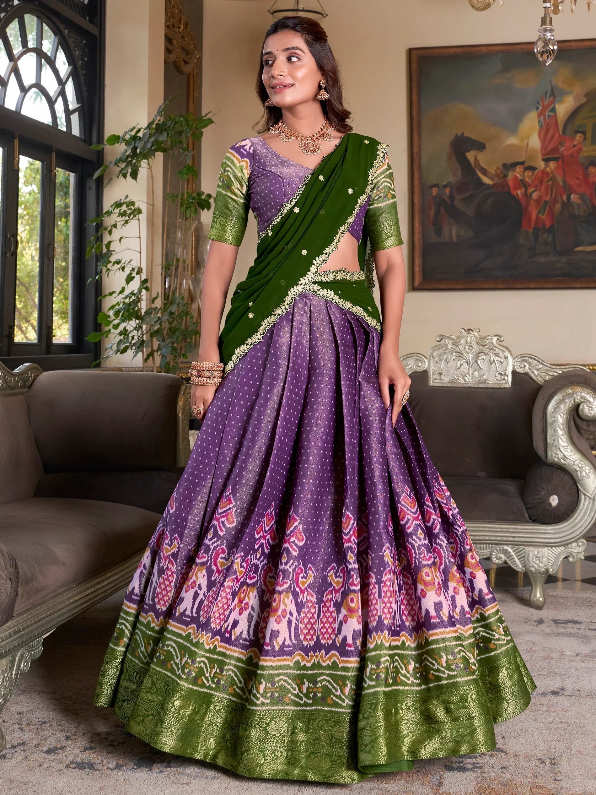 Purple Silk Ikat Print Wedding Lehenga Choli With Dupatta