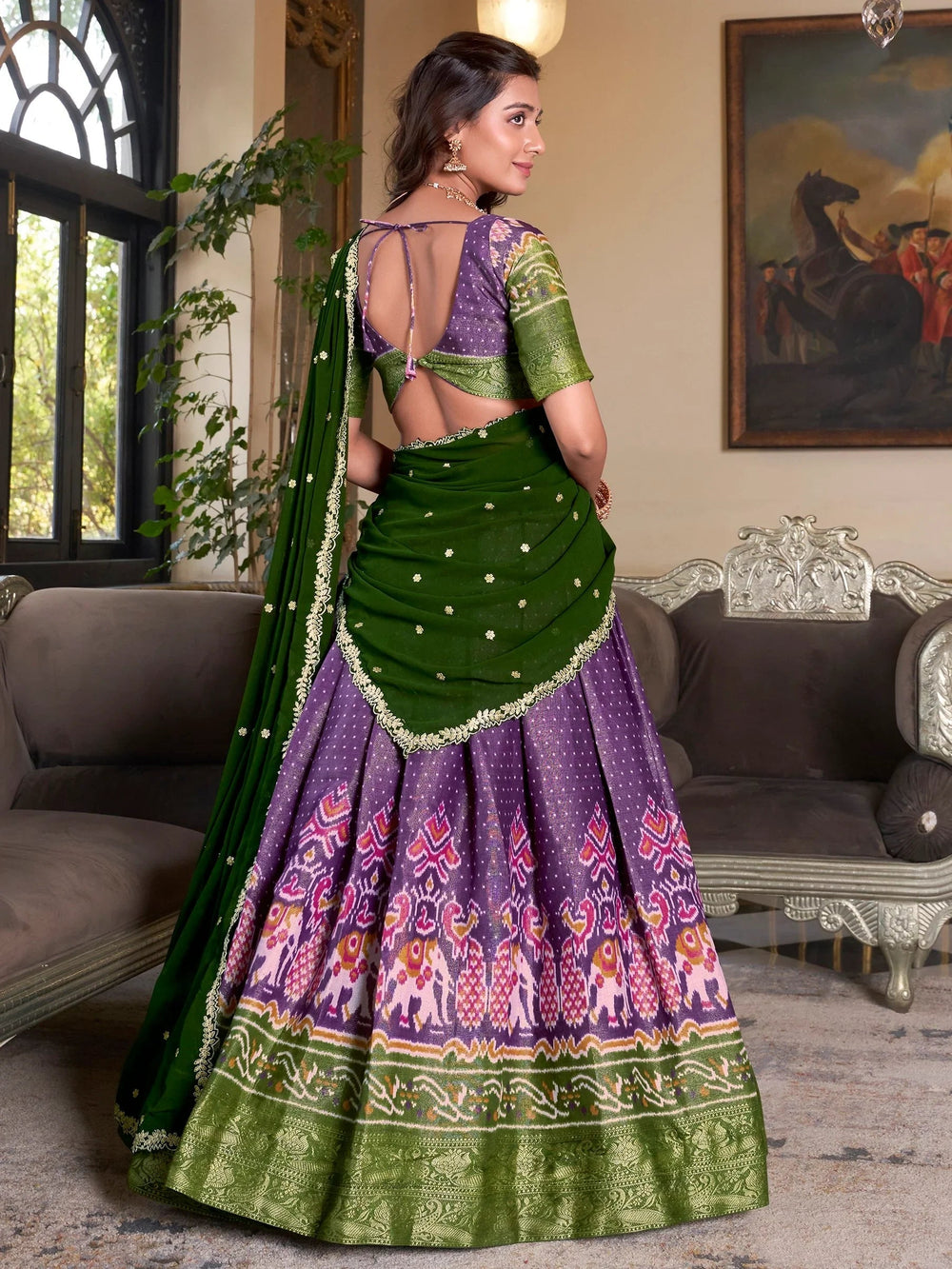 Purple Silk Ikat Print Wedding Lehenga Choli With Dupatta
