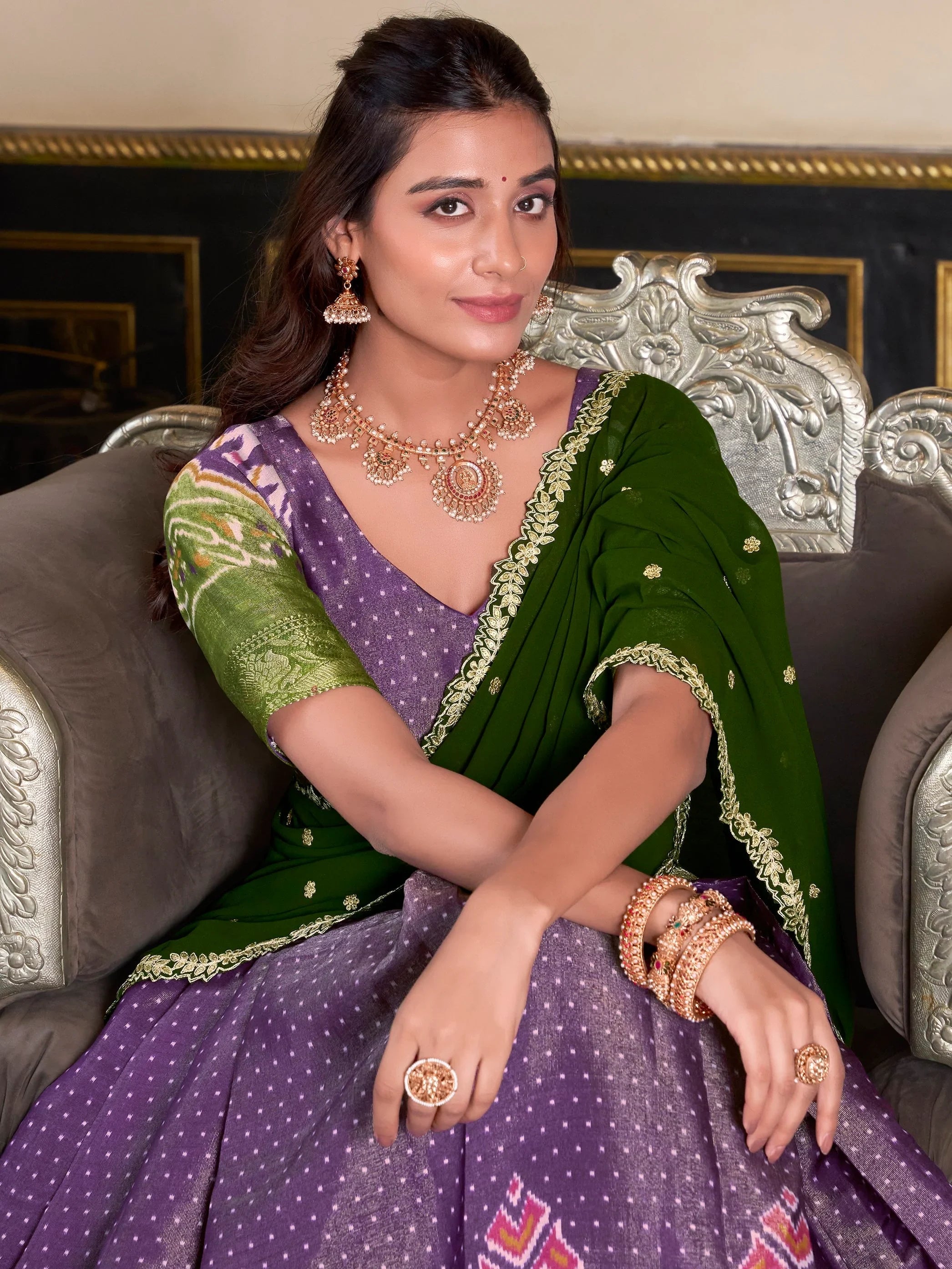 Purple Silk Ikat Print Wedding Lehenga Choli With Dupatta