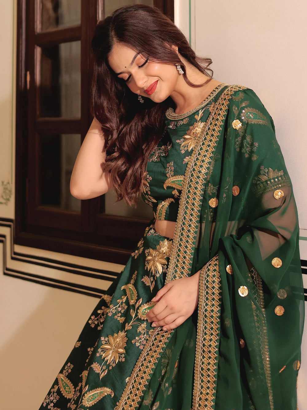 Art silk wedding lehenga choli with thread embroidery zari and sequins work for bridal occasions