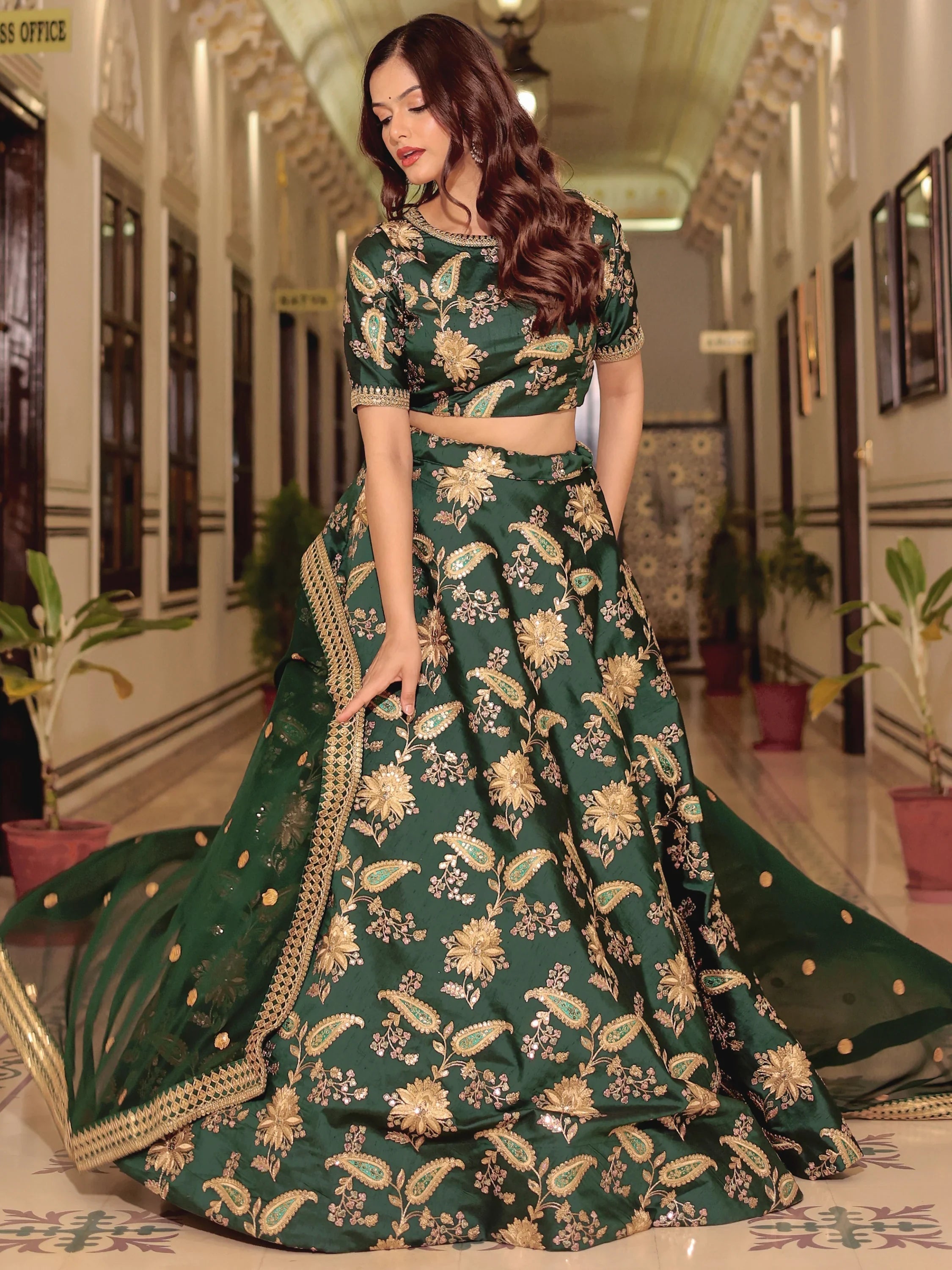 Art silk wedding lehenga choli with thread embroidery zari and sequins work for bridal occasions