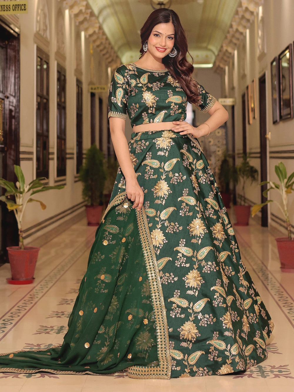 Art silk wedding lehenga choli with thread embroidery zari and sequins work for bridal occasions