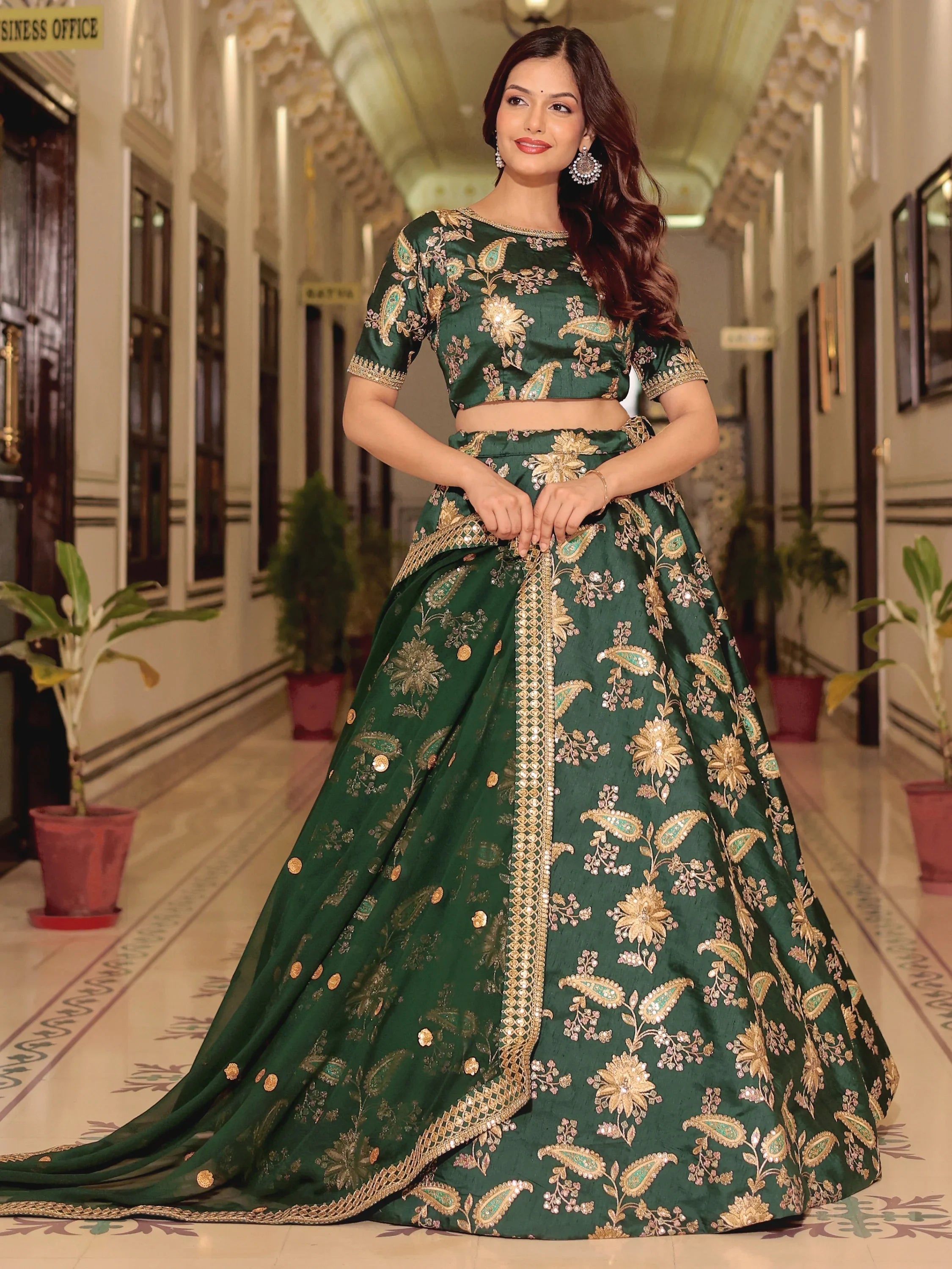 Art silk wedding lehenga choli with thread embroidery zari and sequins work for bridal occasions