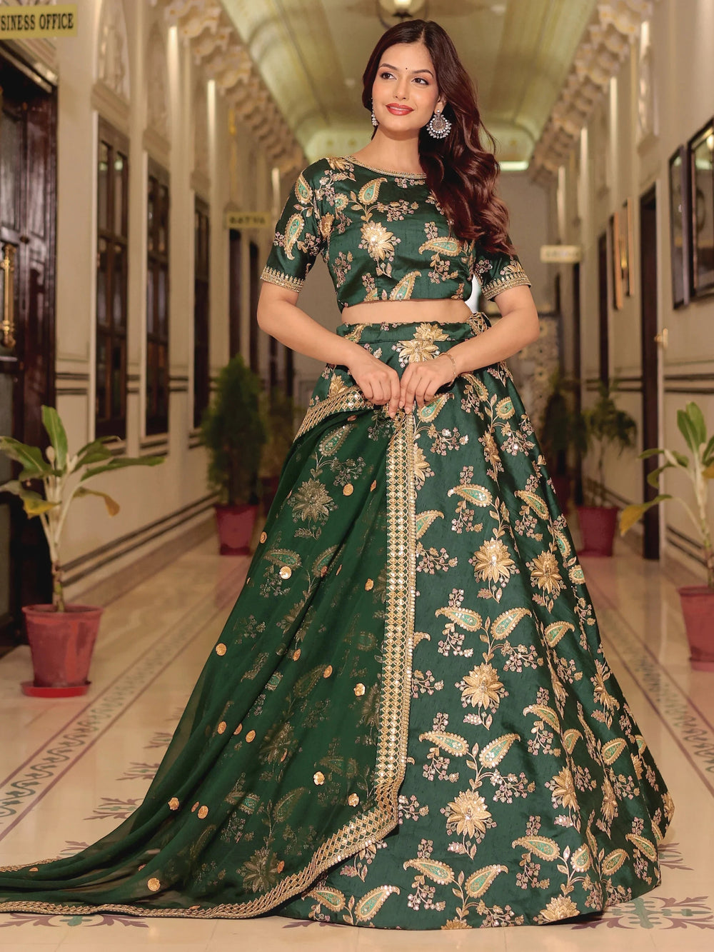 Art silk wedding lehenga choli with thread embroidery zari and sequins work for bridal occasions