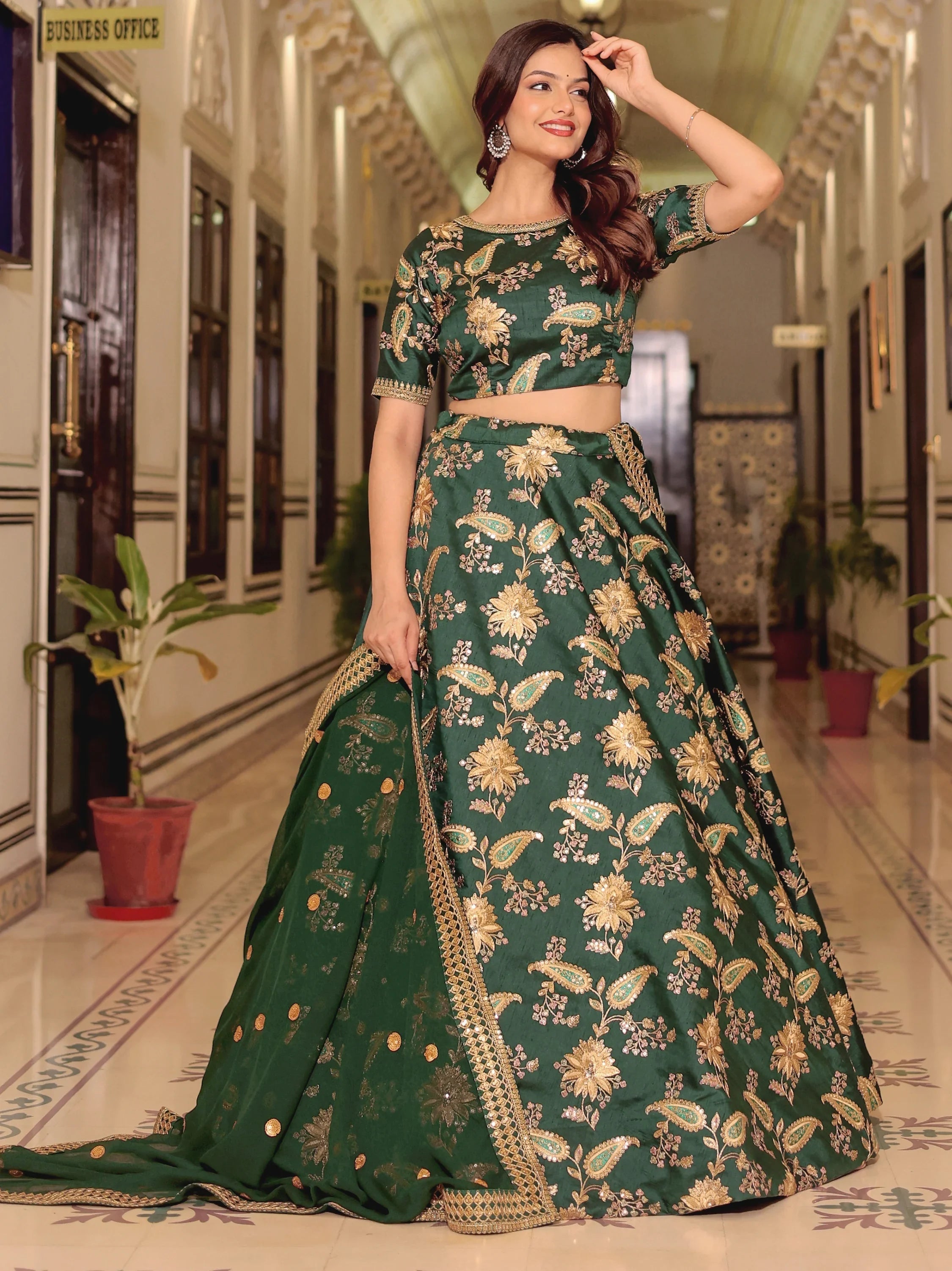 Art silk wedding lehenga choli with thread embroidery zari and sequins work for bridal occasions