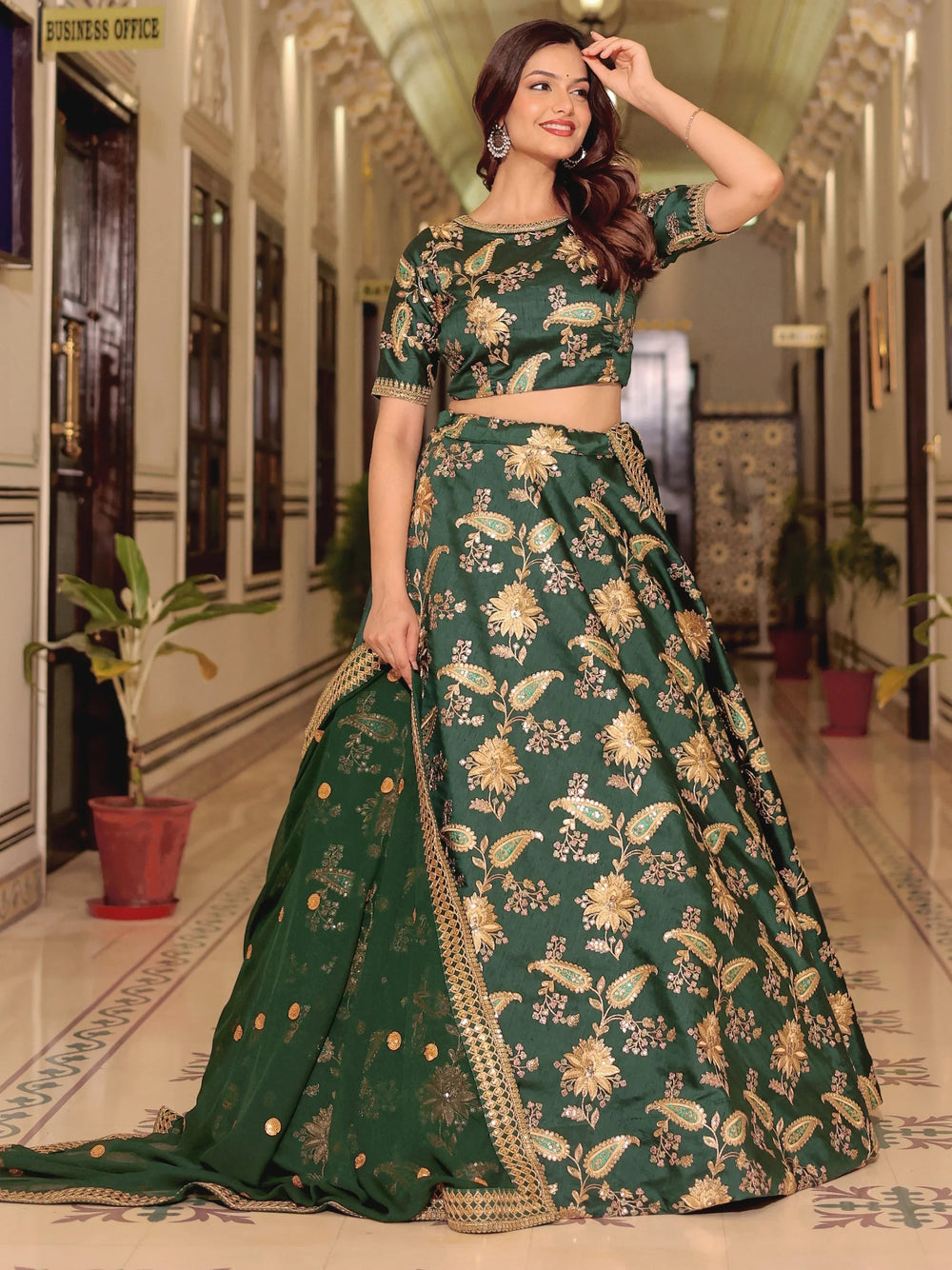 Art silk wedding lehenga choli with thread embroidery zari and sequins work for bridal occasions