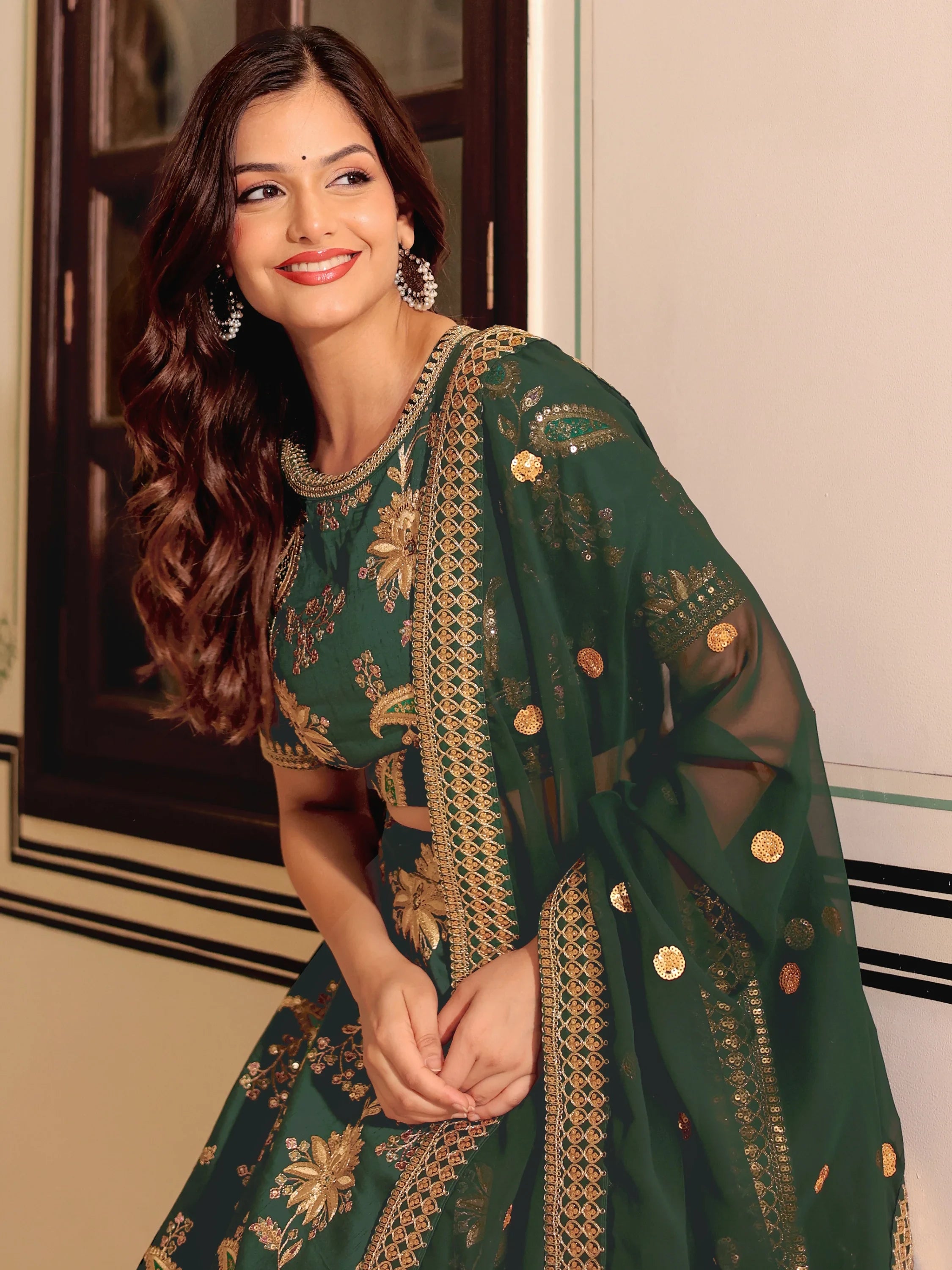 Art silk wedding lehenga choli with thread embroidery zari and sequins work for bridal occasions