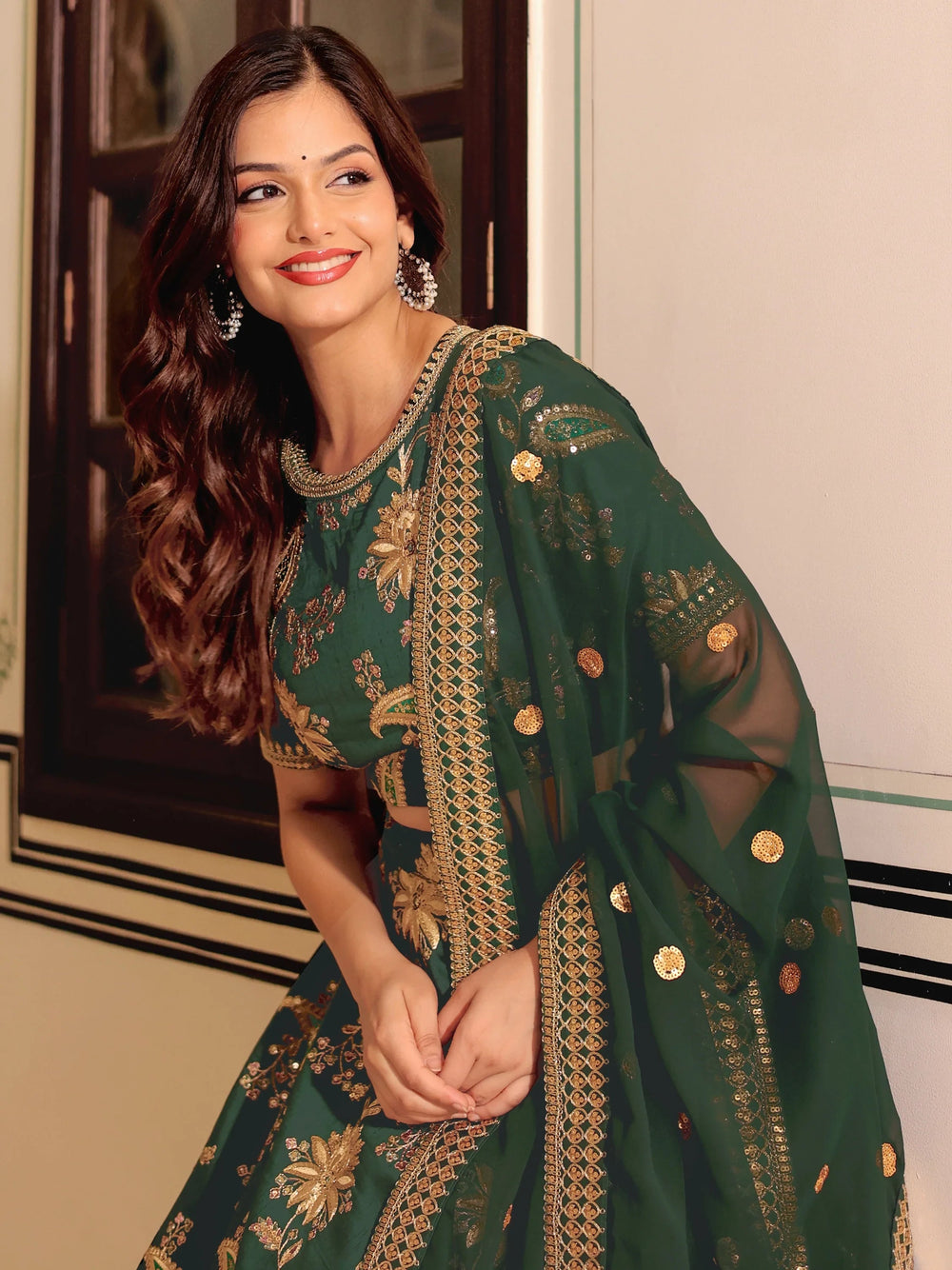 Art silk wedding lehenga choli with thread embroidery zari and sequins work for bridal occasions