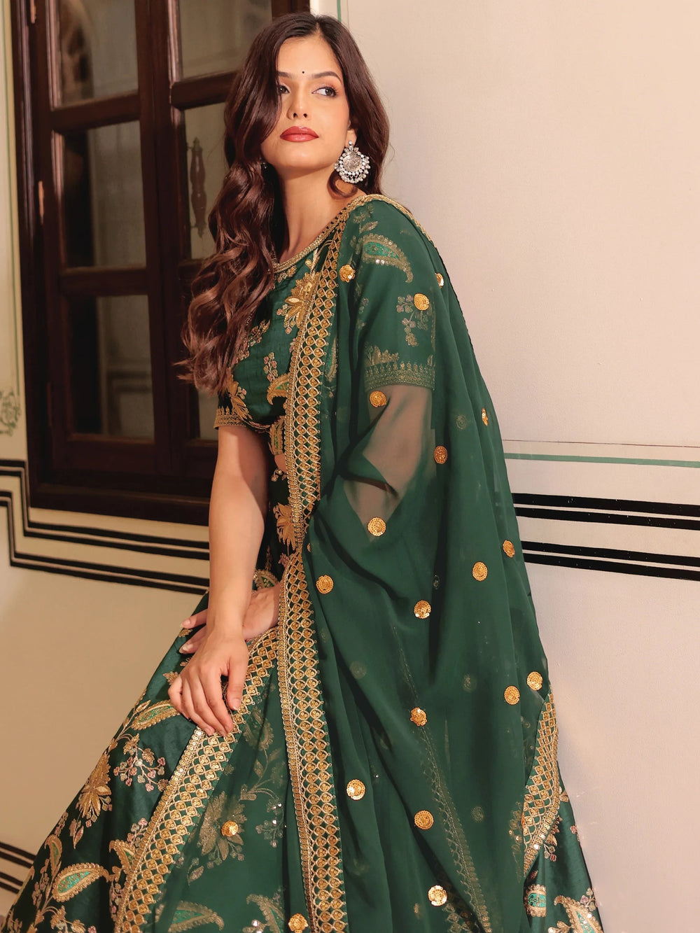 Art silk wedding lehenga choli with thread embroidery zari and sequins work for bridal occasions