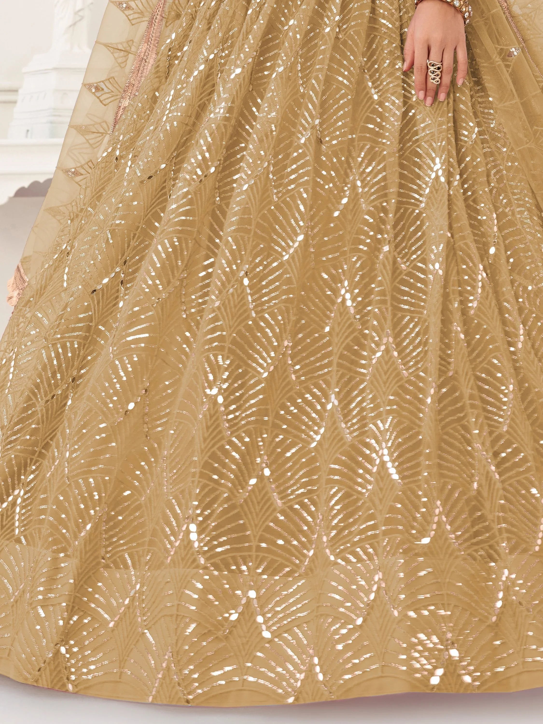 Brown Incredible Thread Work Net Designer Lehenga Choli for Women