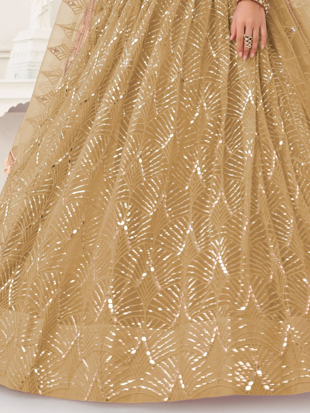 Brown Incredible Thread Work Net Designer Lehenga Choli for Women