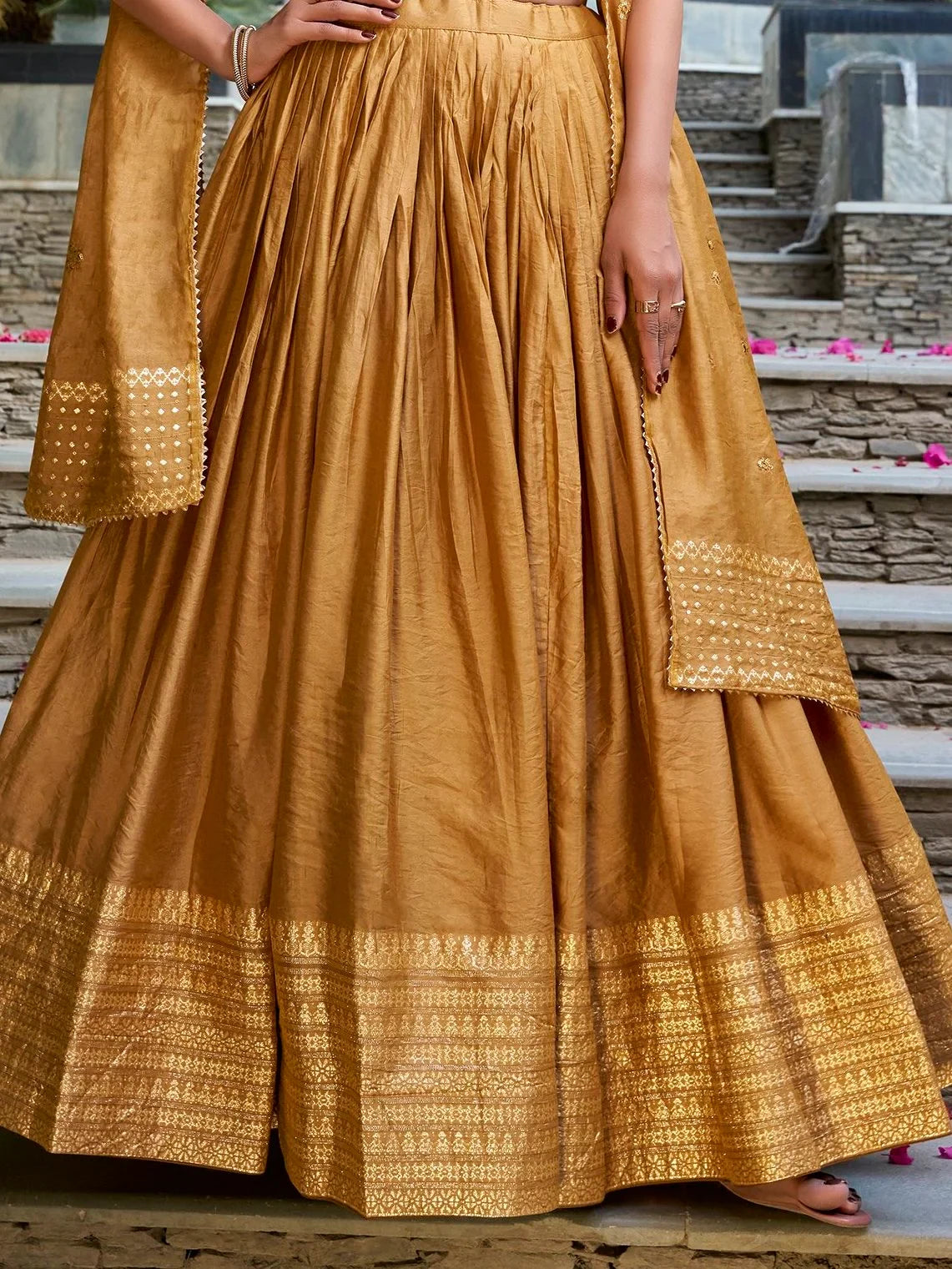Chanderi silk zari weaving lehenga choli set for wedding and festival occasions