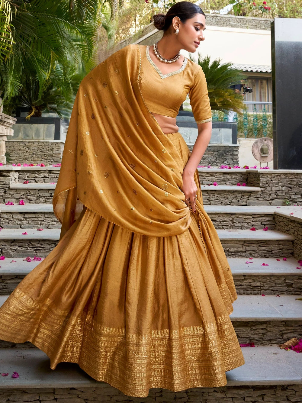 Chanderi silk zari weaving lehenga choli set for wedding and festival occasions
