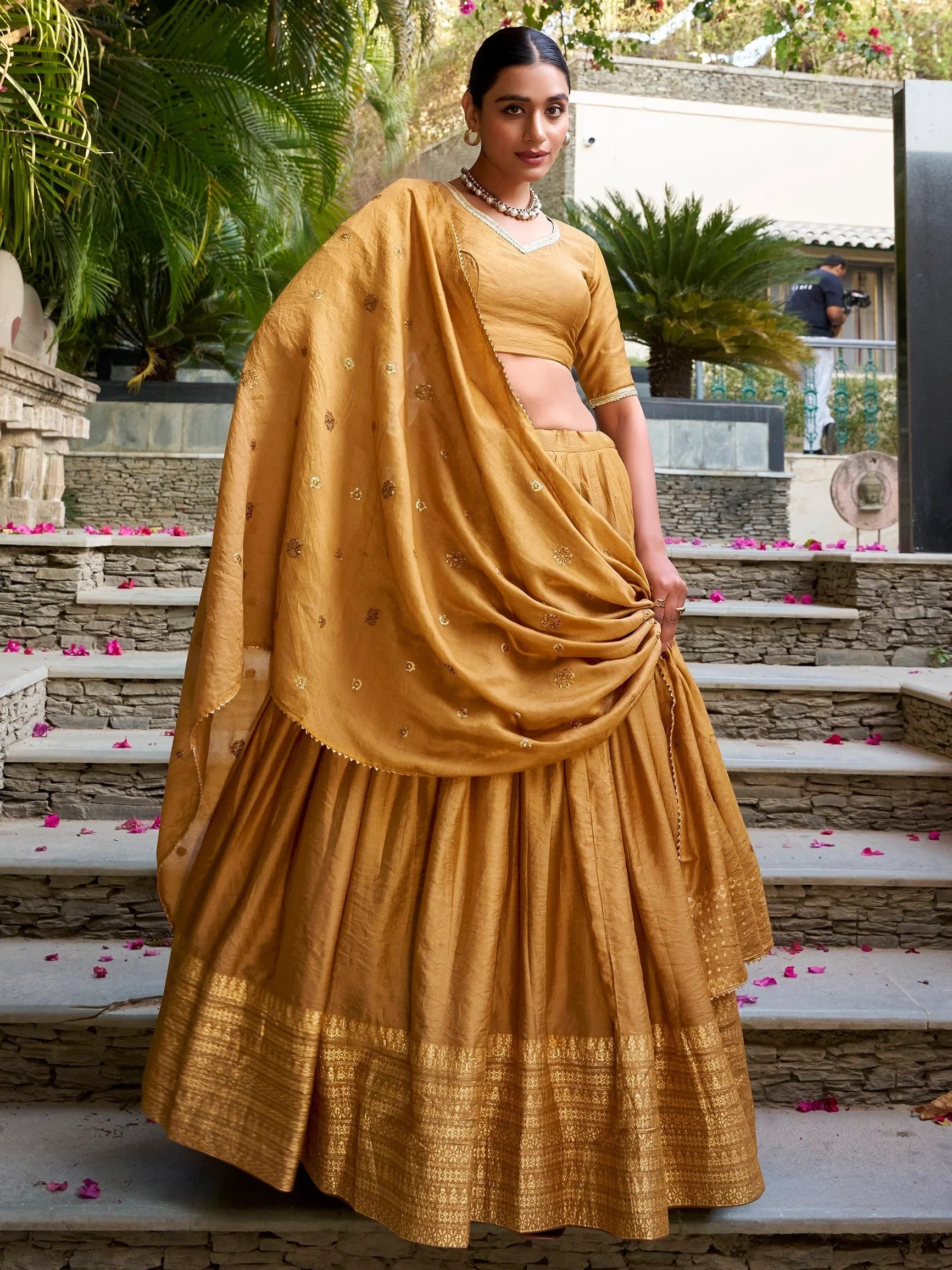Chanderi silk zari weaving lehenga choli set for wedding and festival occasions