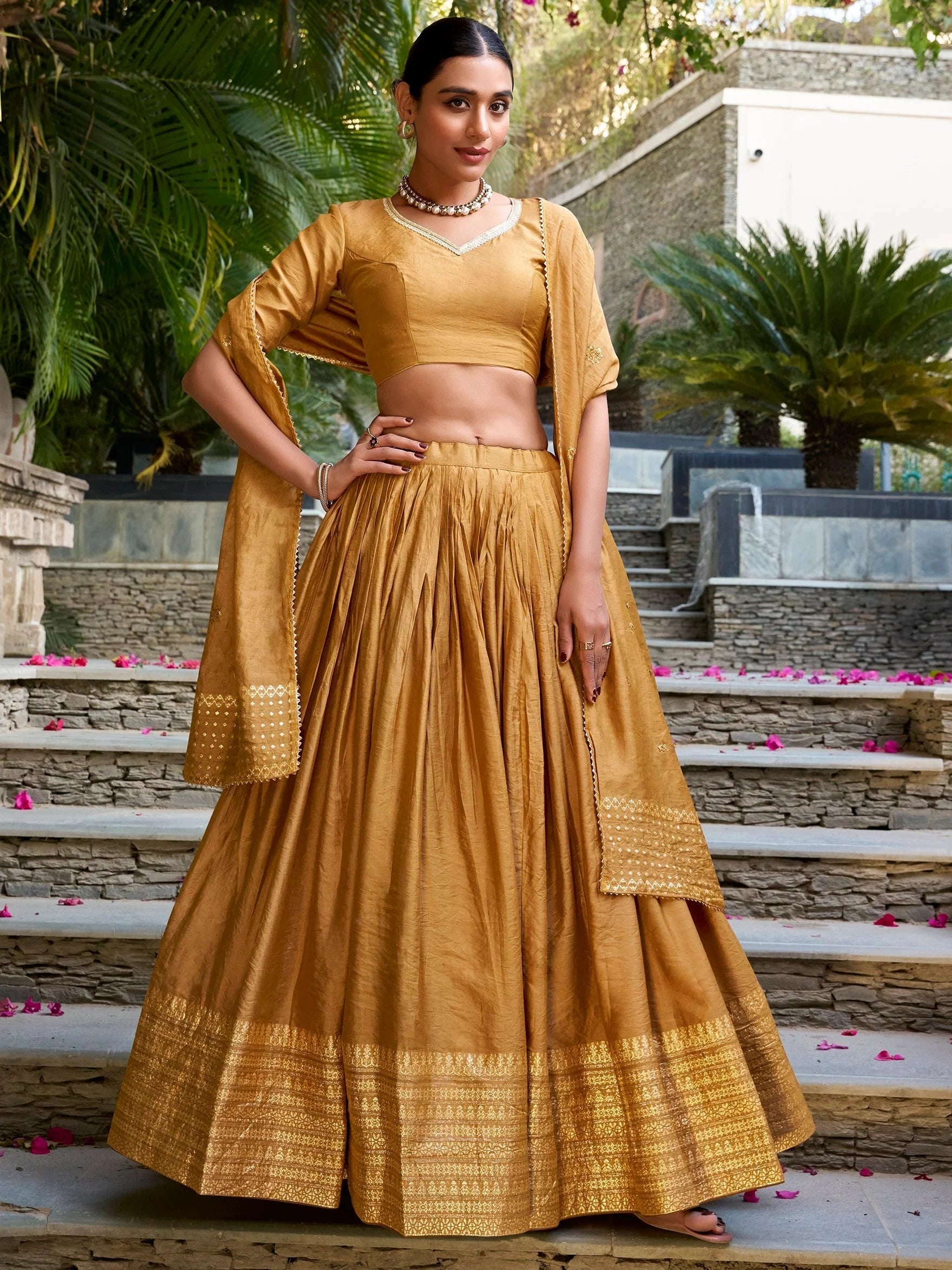 Chanderi silk zari weaving lehenga choli set for wedding and festival occasions