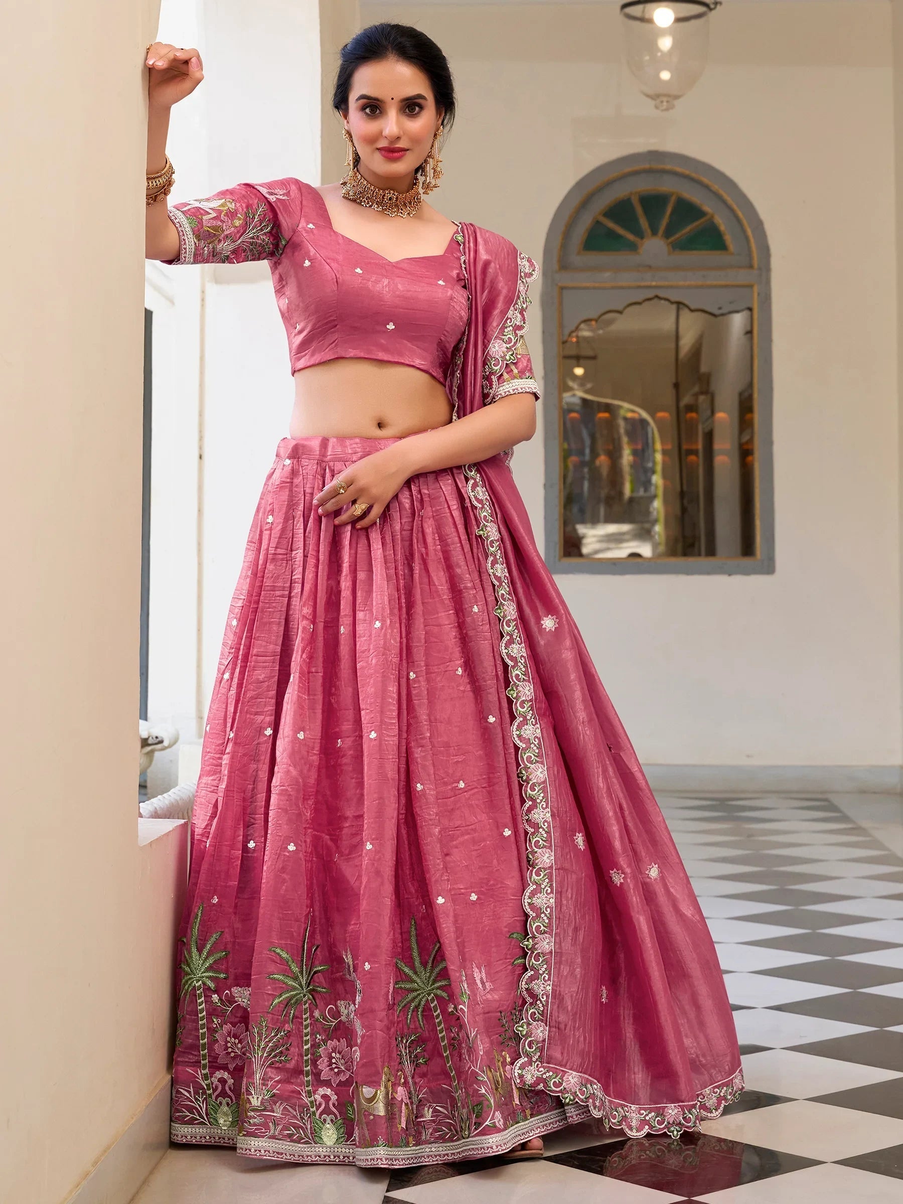 Pink Sequins Festival Wear Lehenga Choli With Dupatta